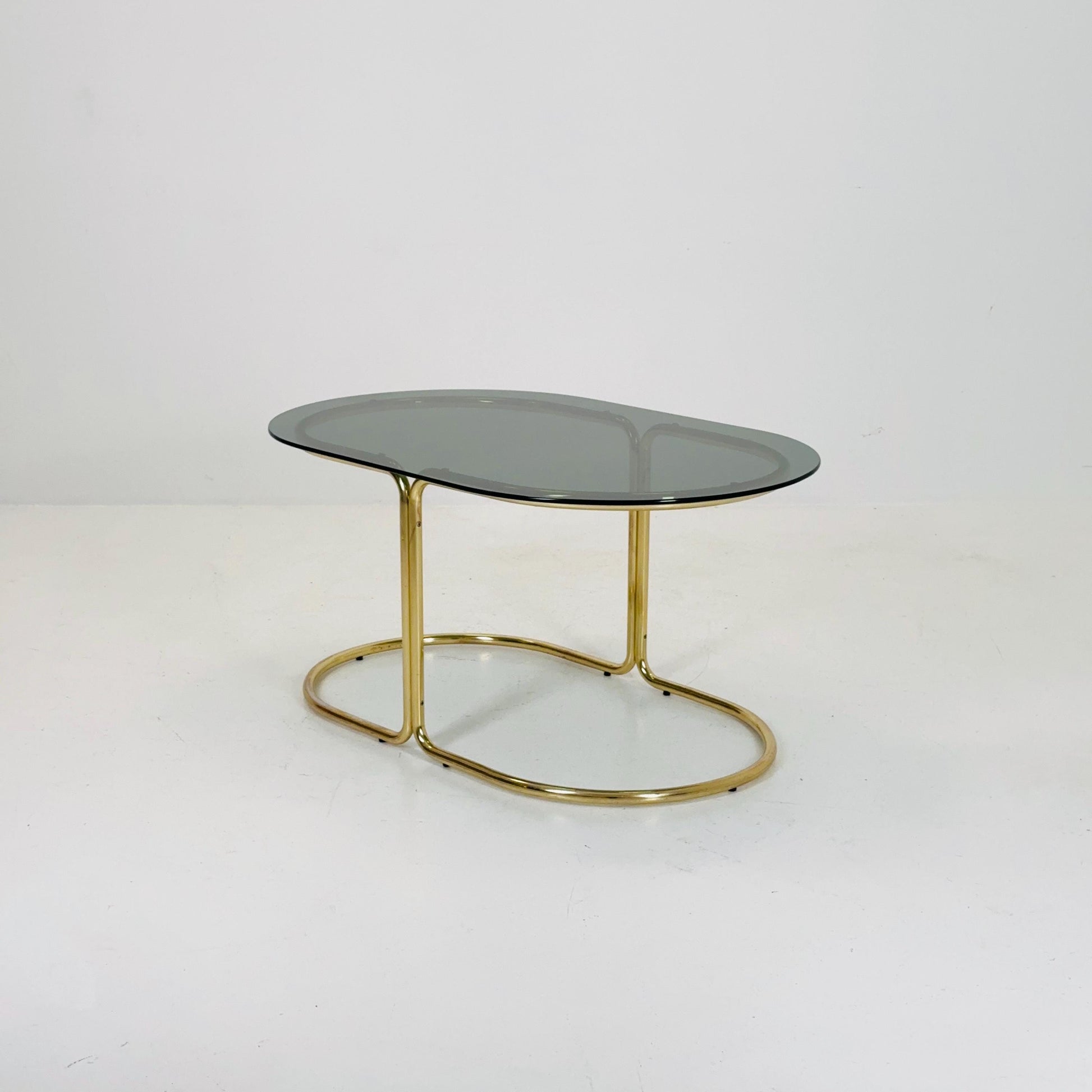 Hollywood Regency Mid-Century Modern Brass Coffee Table with Smoked Glass Top – 1960s,Italy