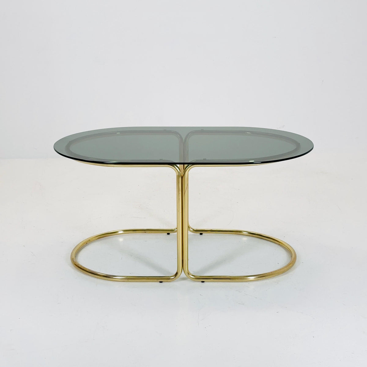 Hollywood Regency Mid-Century Modern Brass Coffee Table with Smoked Glass Top – 1960s,Italy