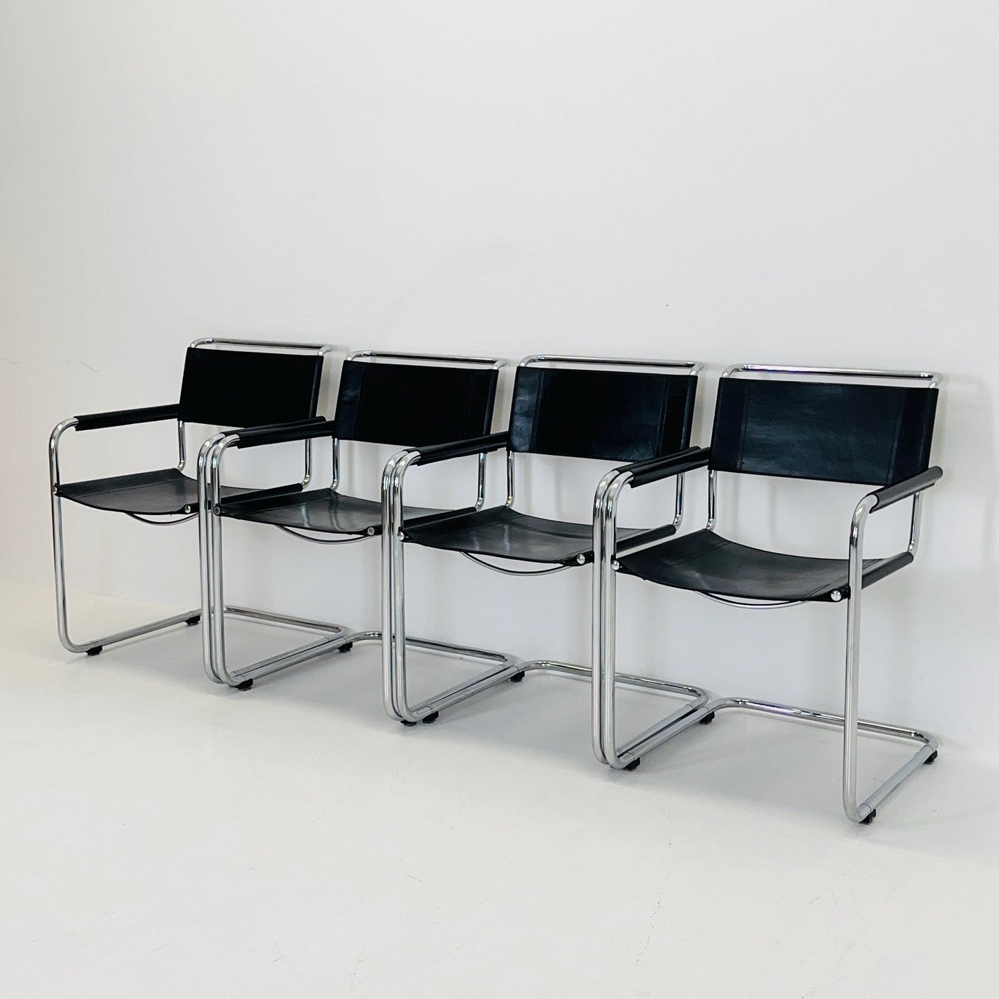 Set of 4 Mid Century S34 armchairs black leather by Mart Stam for Italia Mobilia 1980s