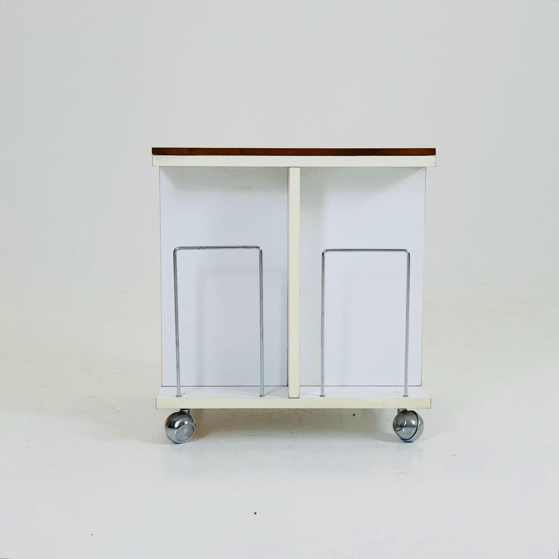 Mid century side table - trolley with magazine rack storage and chess game top 1970s