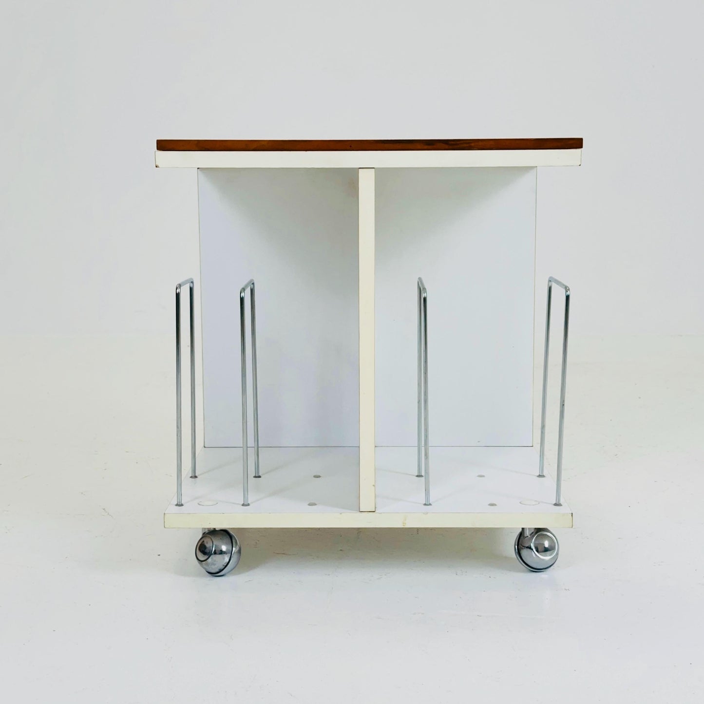 Mid century side table - trolley with magazine rack storage and chess game top 1970s