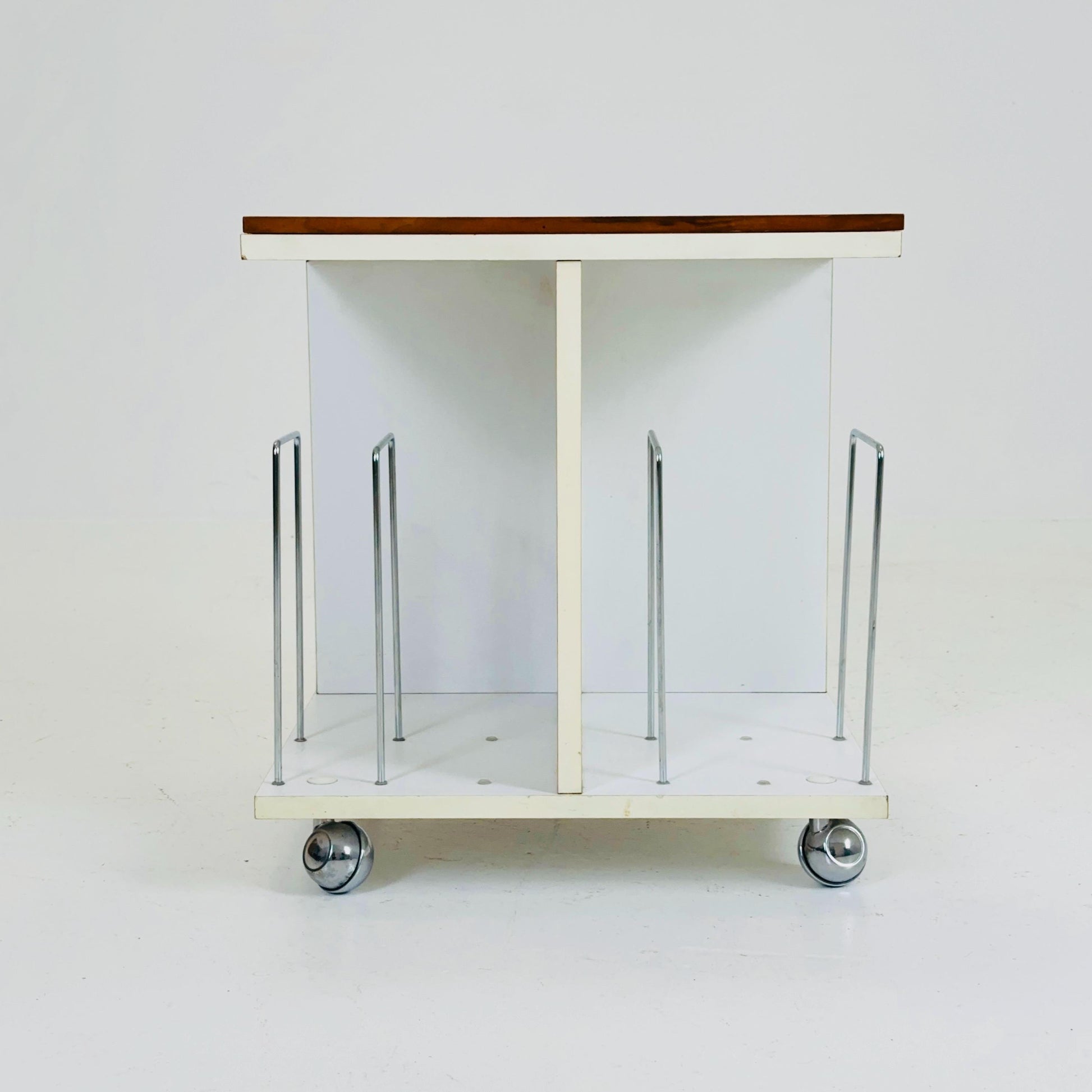 Mid century side table - trolley with magazine rack storage and chess game top 1970s