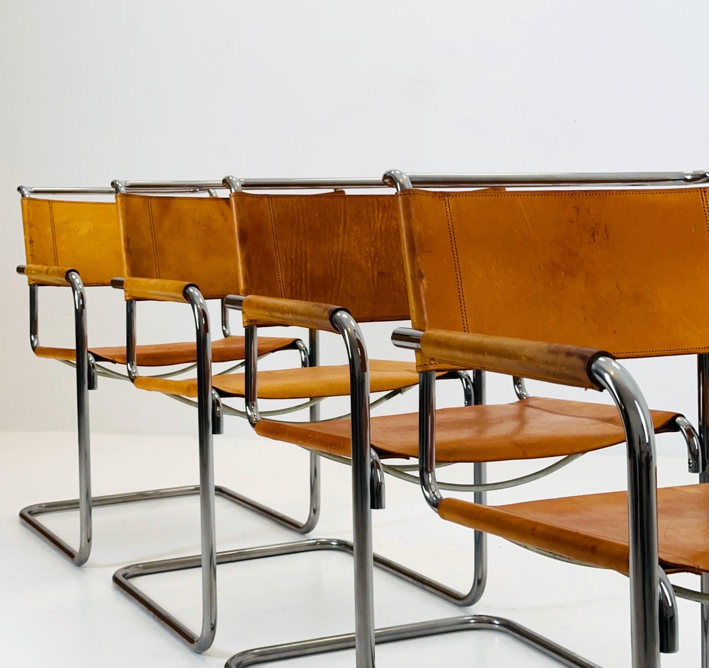 Set of 4 Cantilever Armchairs S34 in Cognac Leather for Mart Stam by Thonet, 1980s