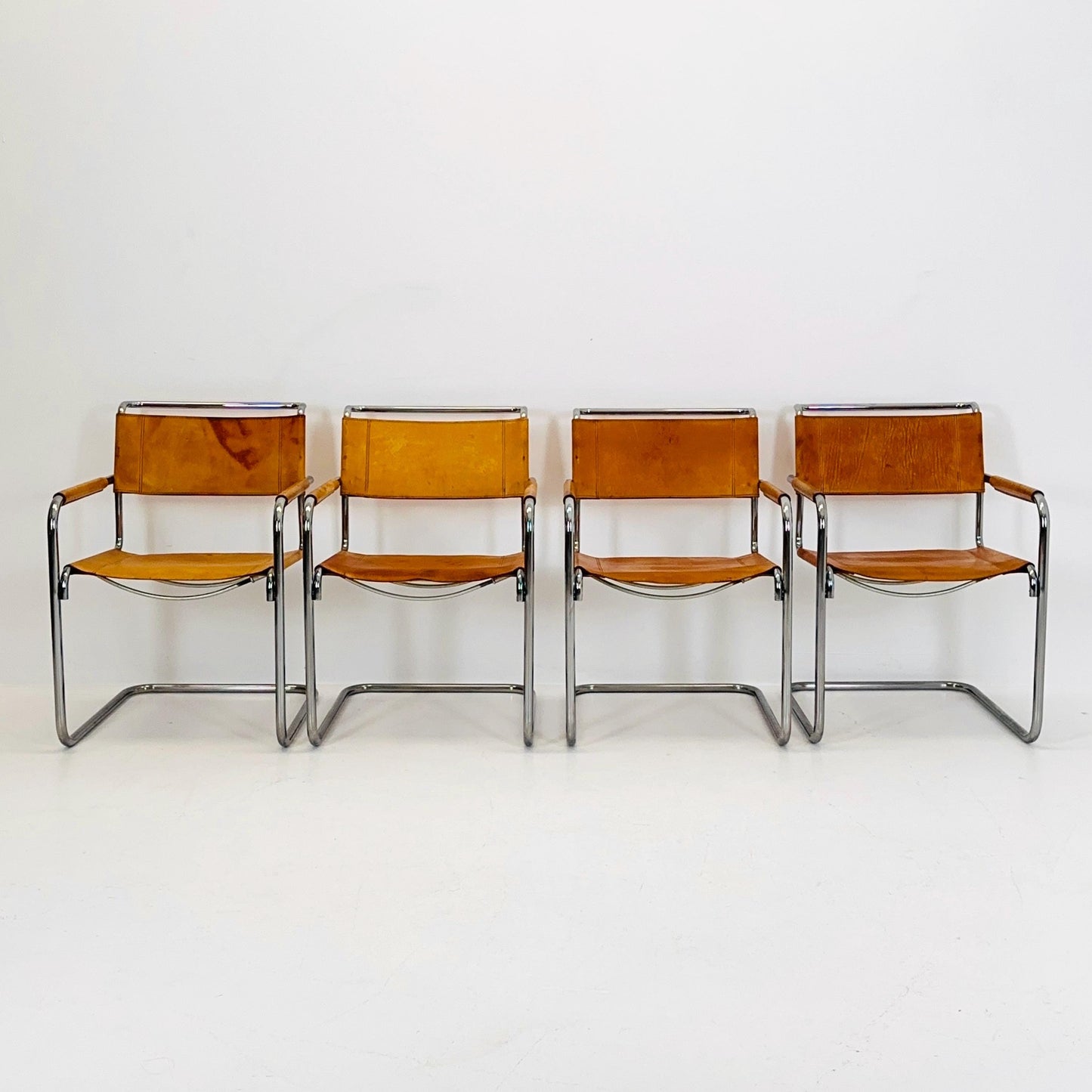 Set of 4 Cantilever Armchairs S34 in Cognac Leather for Mart Stam by Thonet, 1980s