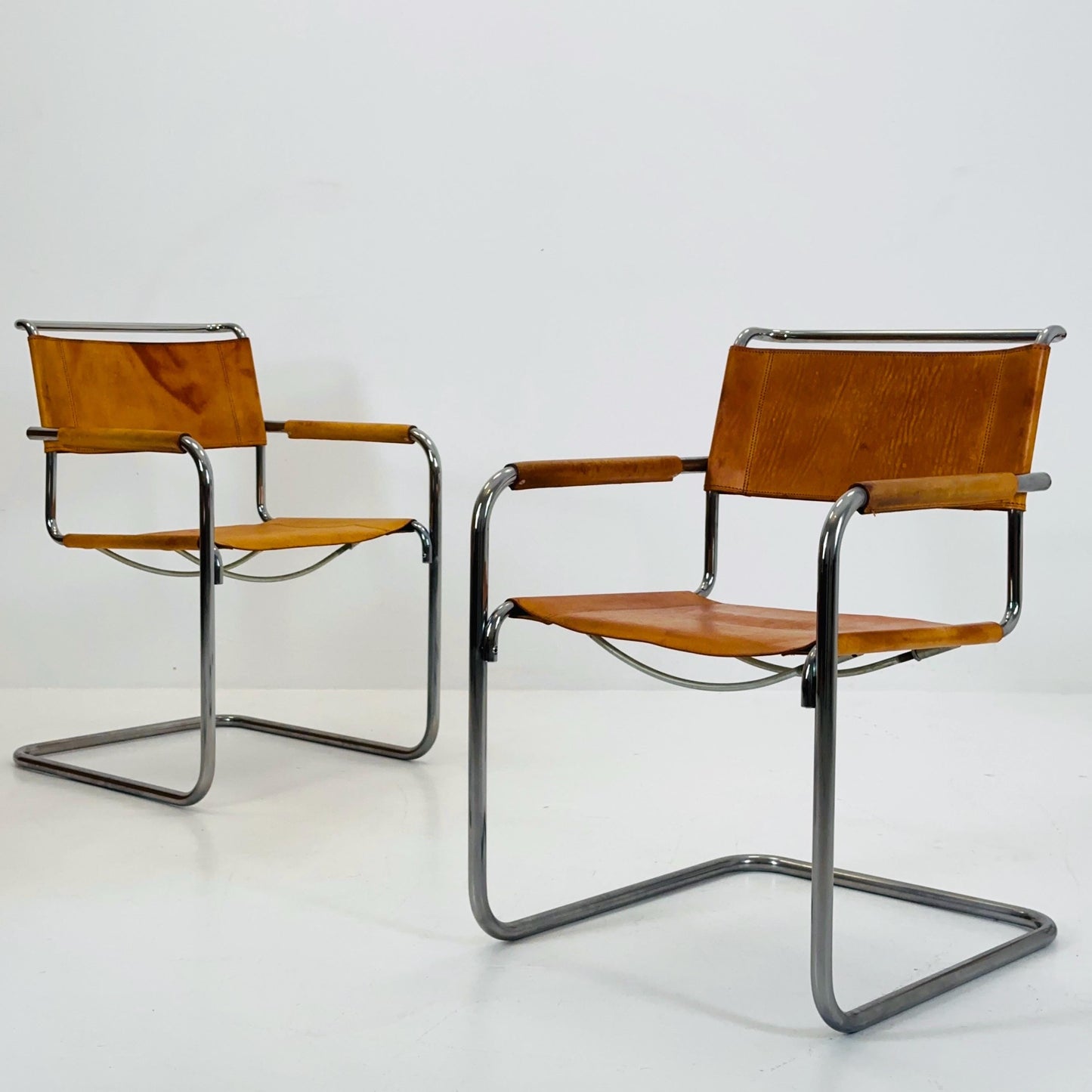 Set of 4 Cantilever Armchairs S34 in Cognac Leather for Mart Stam by Thonet, 1980s
