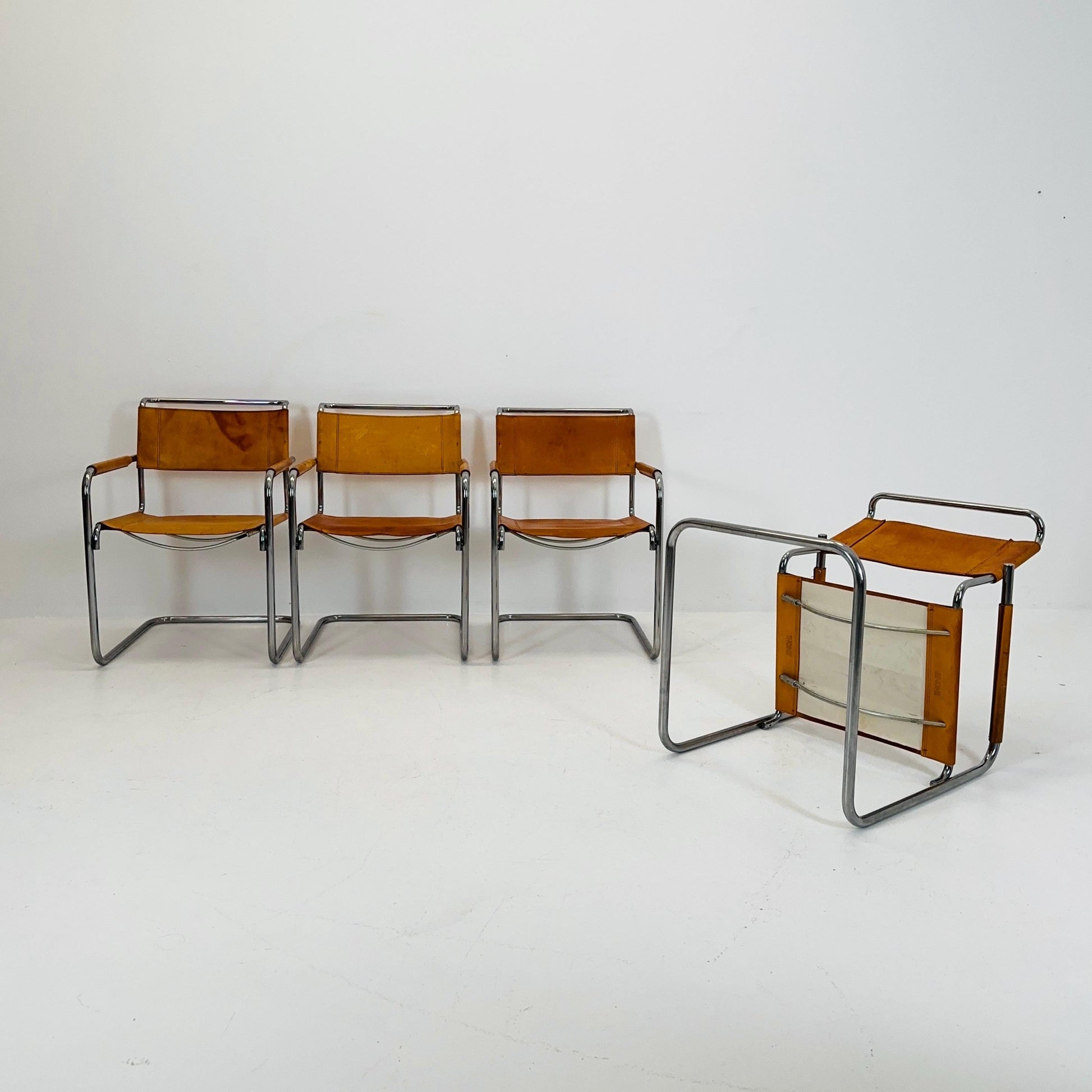 Set of 4 Cantilever Armchairs S34 in Cognac Leather for Mart Stam by Thonet, 1980s