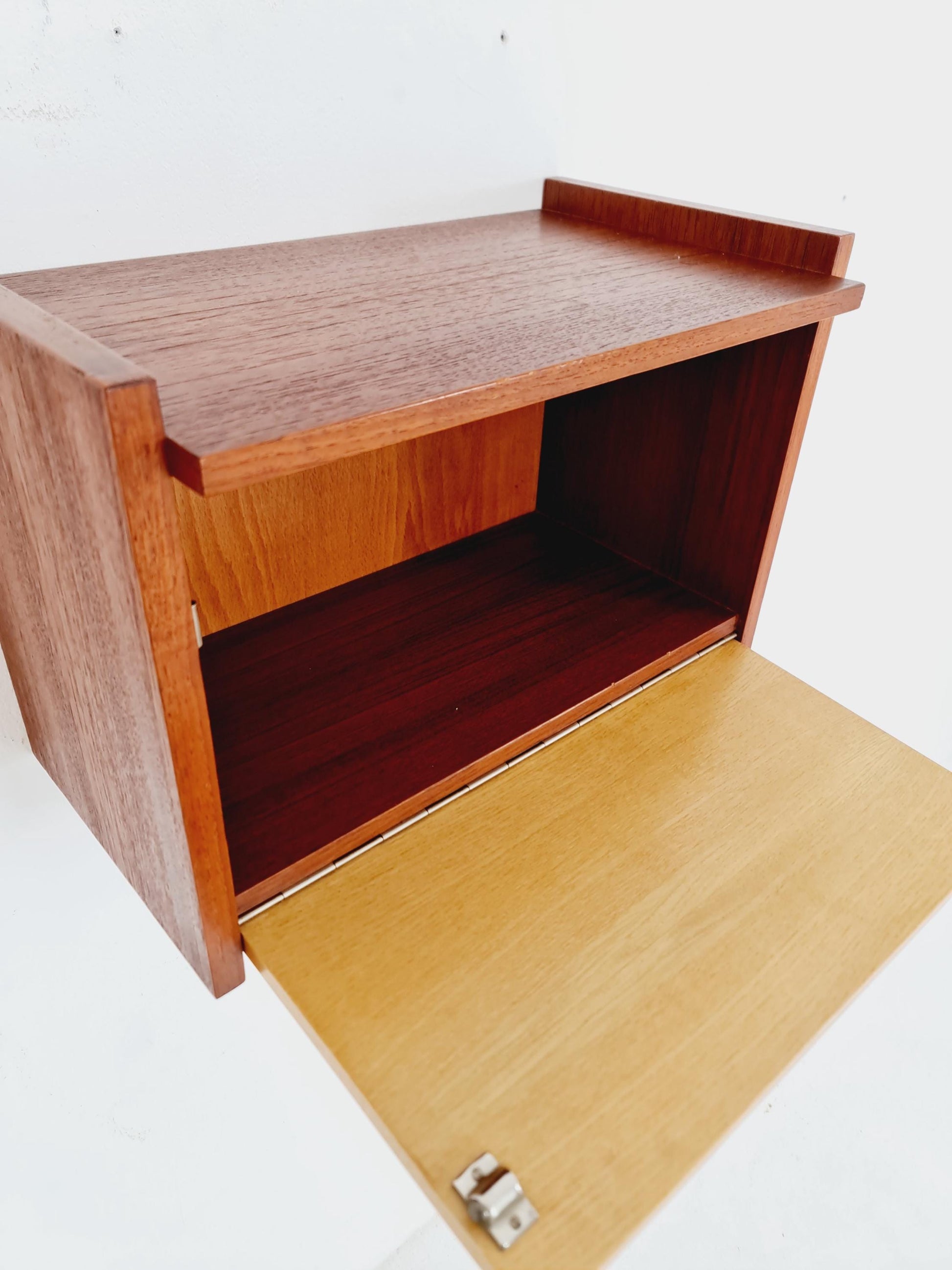 Scandinavian Teak & Ash floating/ hanging bedside table/ nightstand By WK , 1960s