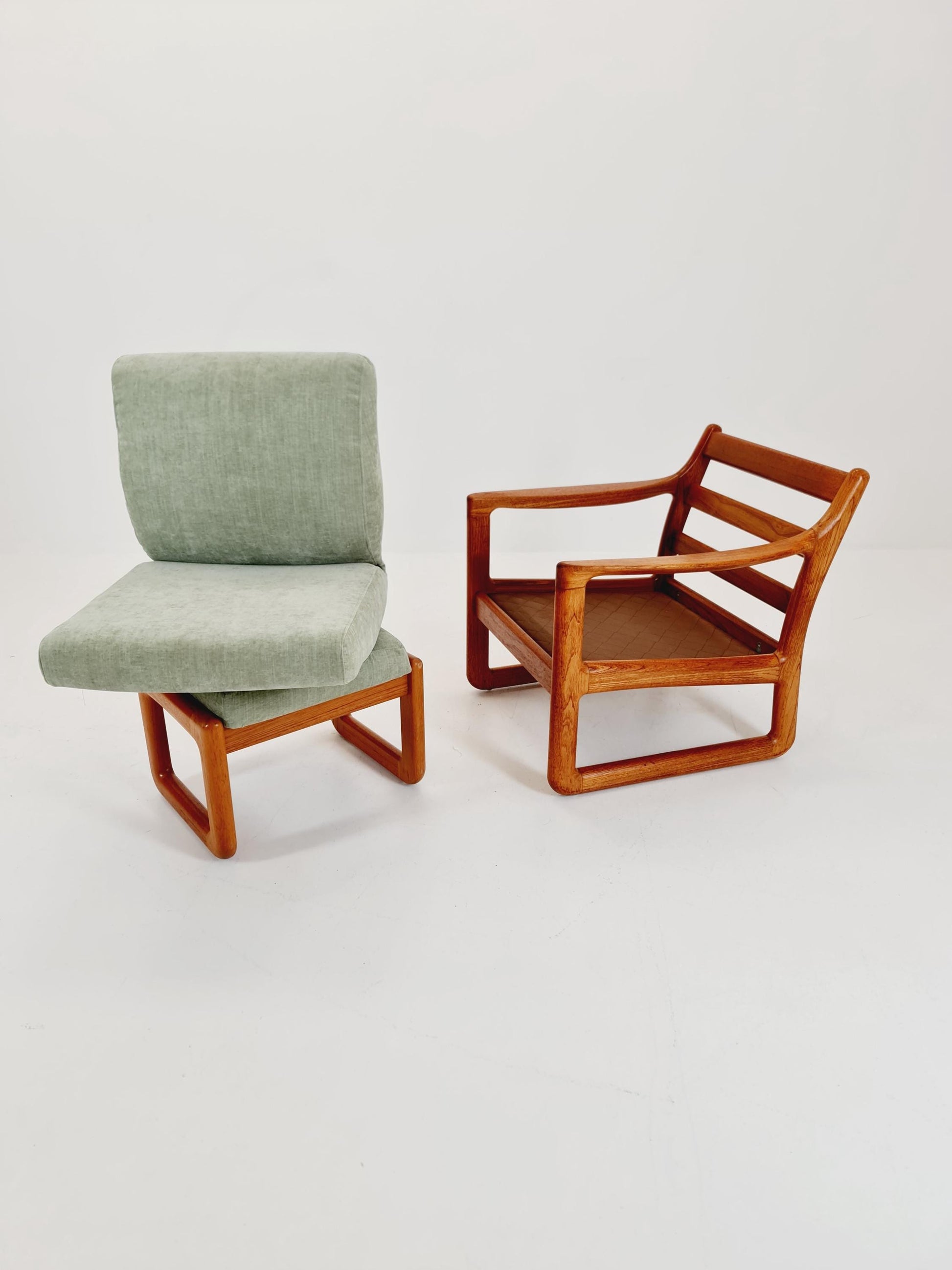 Mid century teak easy lounge chairs With Ottoman by Johannes Andersen for Silkeborg , 1960s