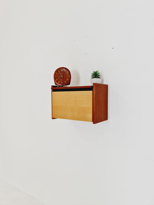Scandinavian Teak & Ash floating/ hanging bedside table/ nightstand By WK , 1960s