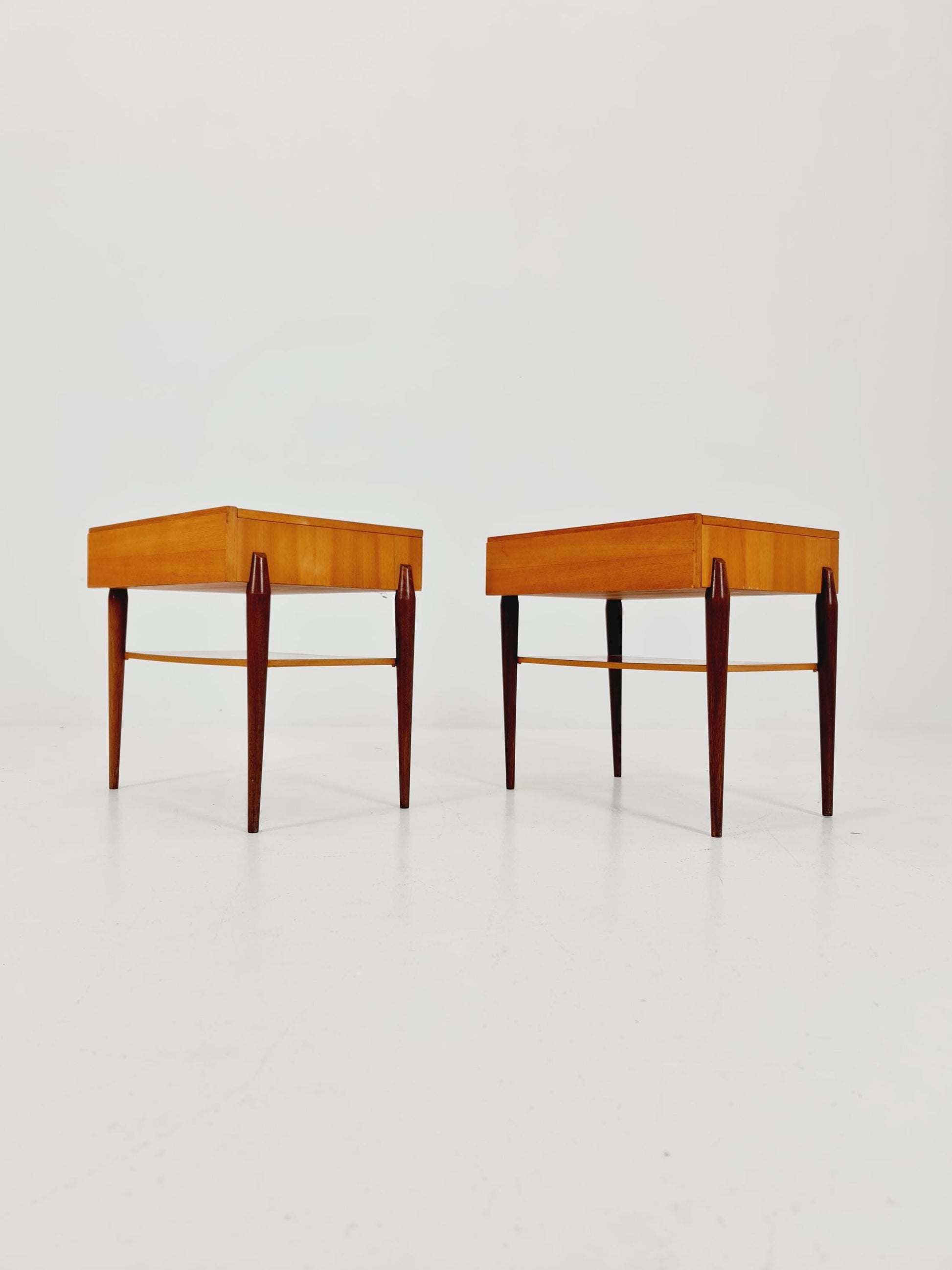 Pair of German Midcentury Teak & Ash Vintage Side table/ Bedside table/ Night stand by WK Möbel 1960s