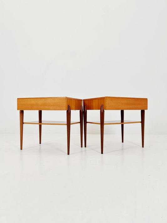 Pair of German Midcentury Teak & Ash Vintage Side table/ Bedside table/ Night stand by WK Möbel 1960s