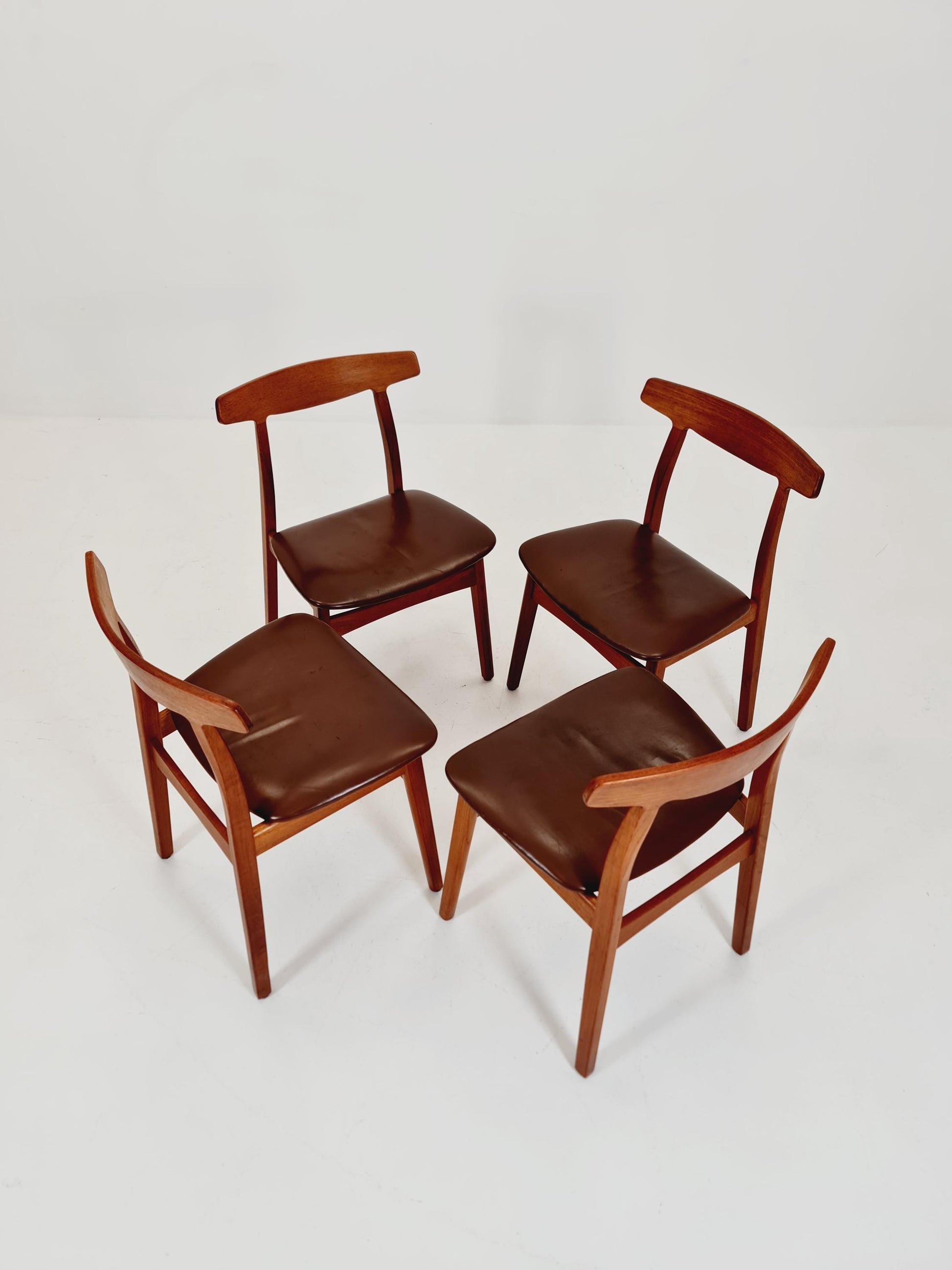 Mid Century Dansih Teak and Leather chair by Henning kaernulf , 1960s Set of 4