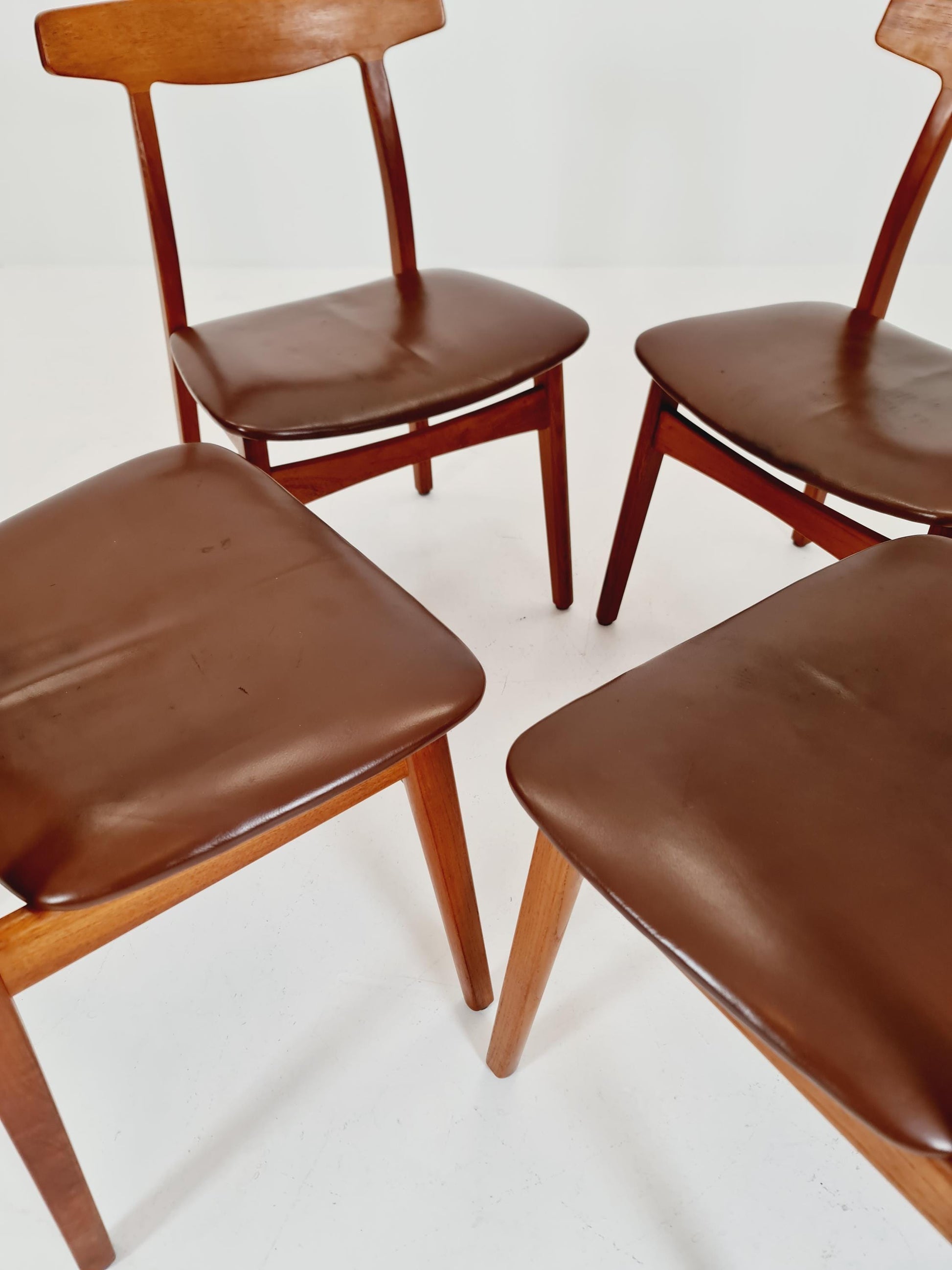 Mid Century Dansih Teak and Leather chair by Henning kaernulf , 1960s Set of 4