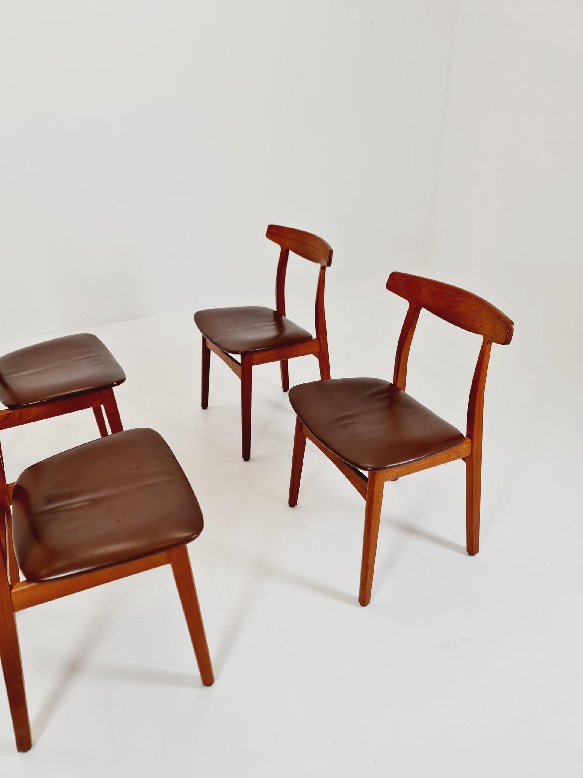 Mid Century Dansih Teak and Leather chair by Henning kaernulf , 1960s Set of 4