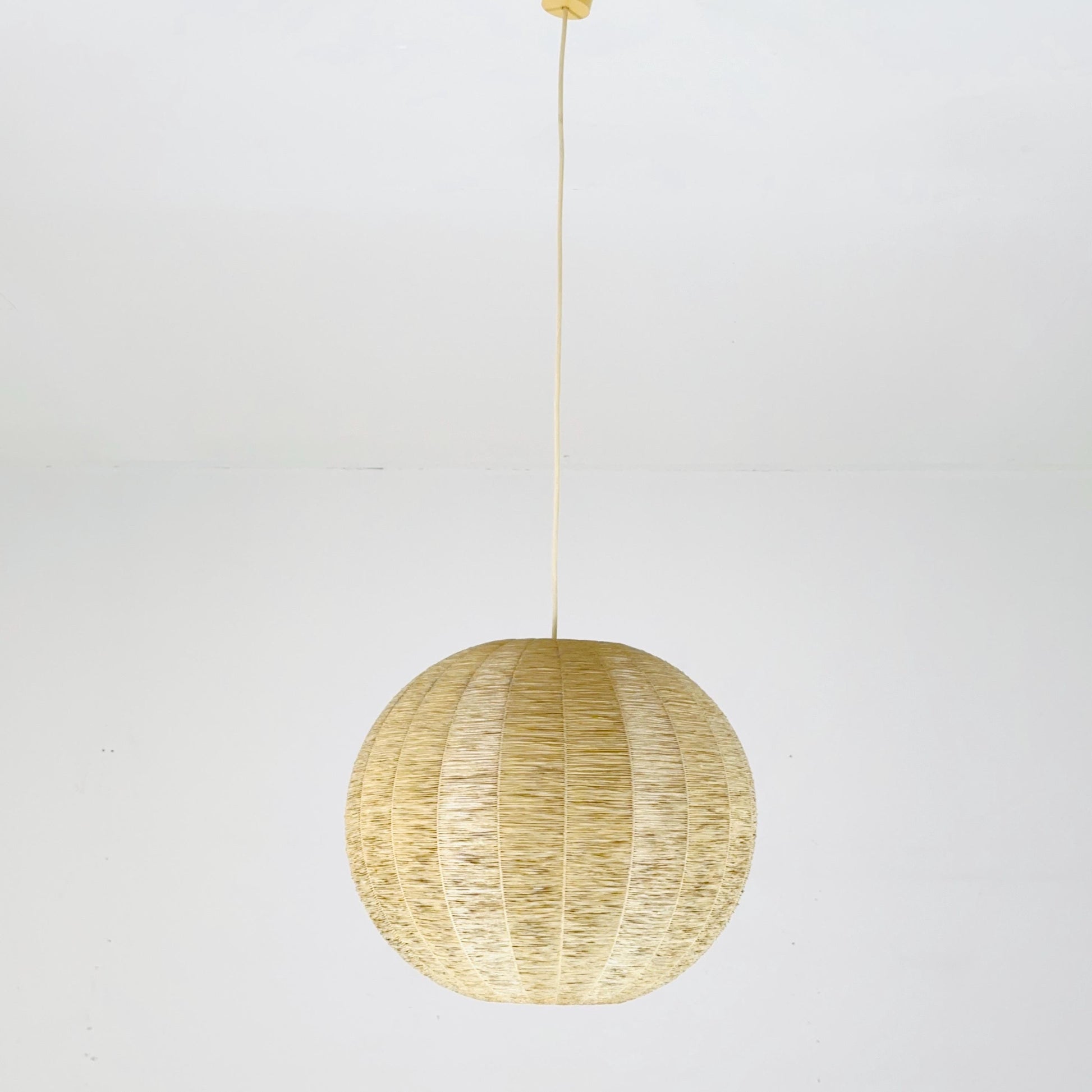 Vintage 1970s Cocoon Raffia Ball Lamp, Large Mid-Century Natural Fiber Pendant Light”