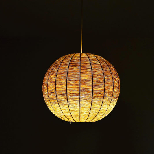 Vintage 1970s Cocoon Raffia Ball Lamp, Large Mid-Century Natural Fiber Pendant Light”