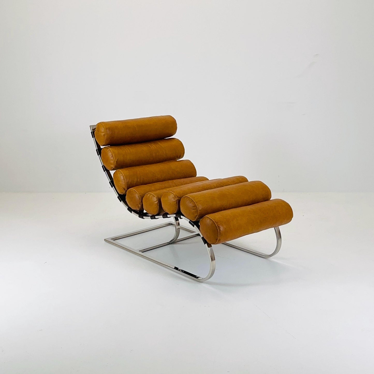 Mid Century Corona Lounge chair cognac leather and chrome, 1980s