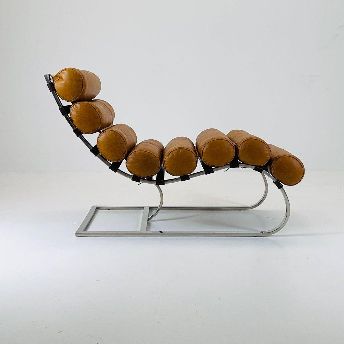 Mid Century Corona Lounge chair cognac leather and chrome, 1980s