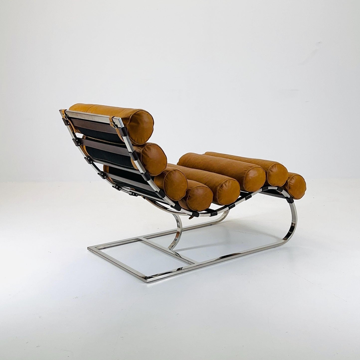 Mid Century Corona Lounge chair cognac leather and chrome, 1980s