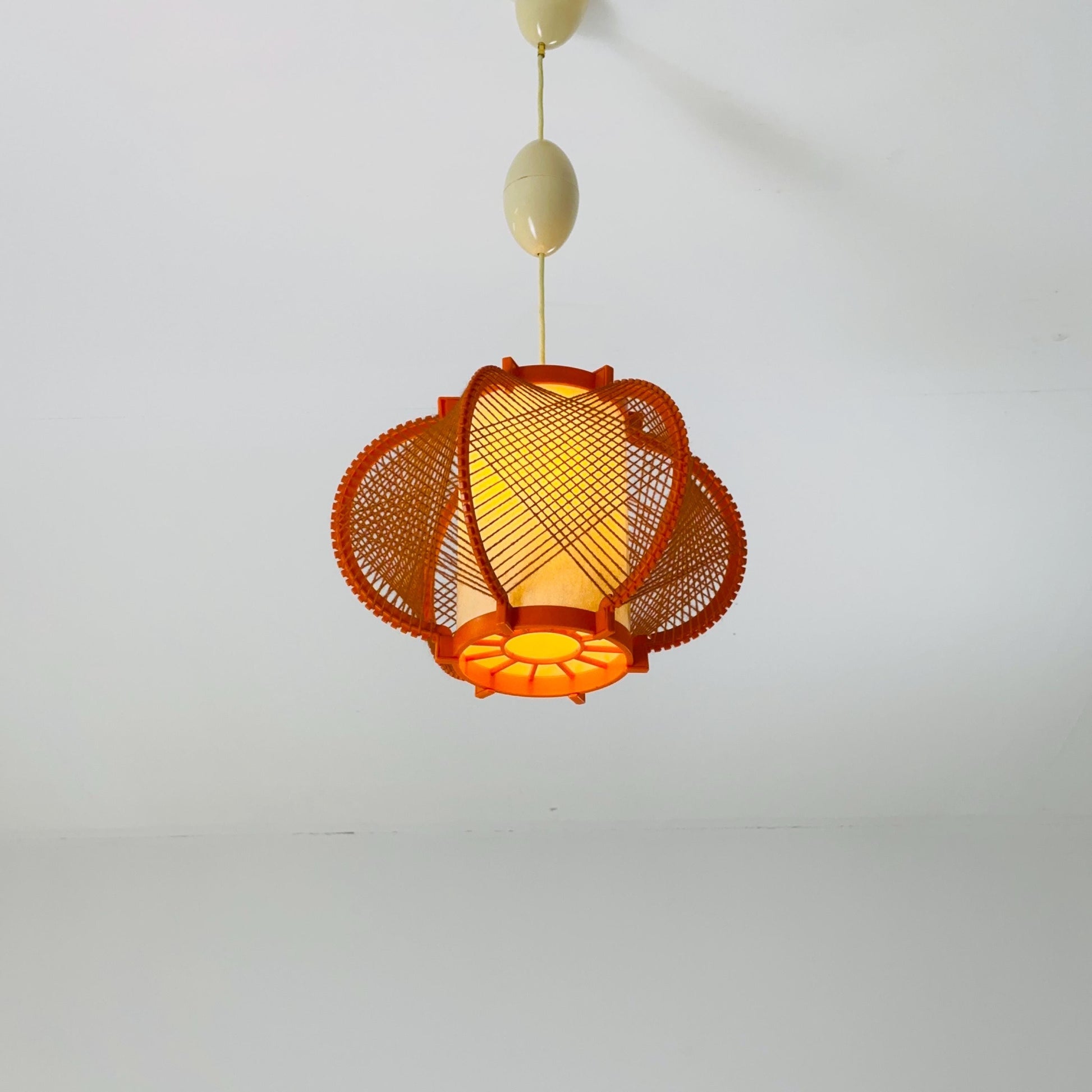 Mid century hanging lamp in Bakelite and sisal by MK Leuchten, 1970s