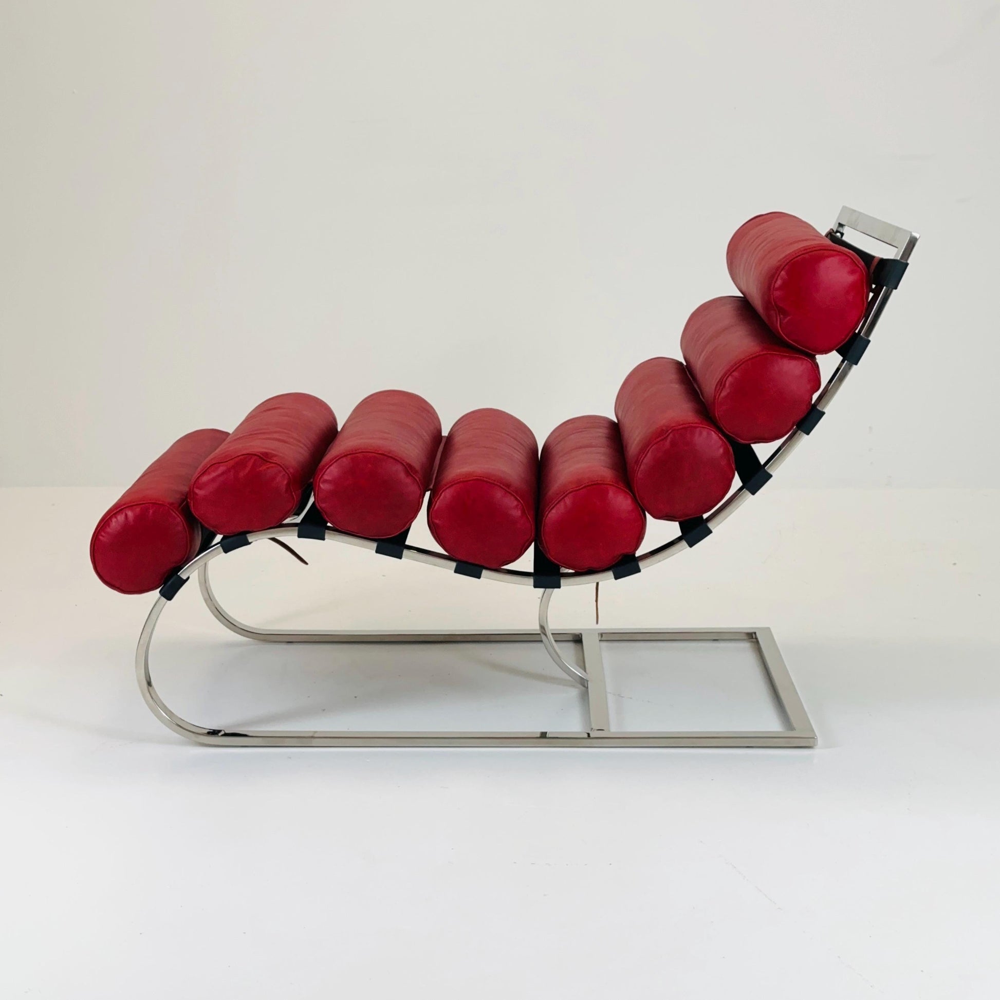Mid Century Corona Lounge chair wine red leather and chrome, 1980s