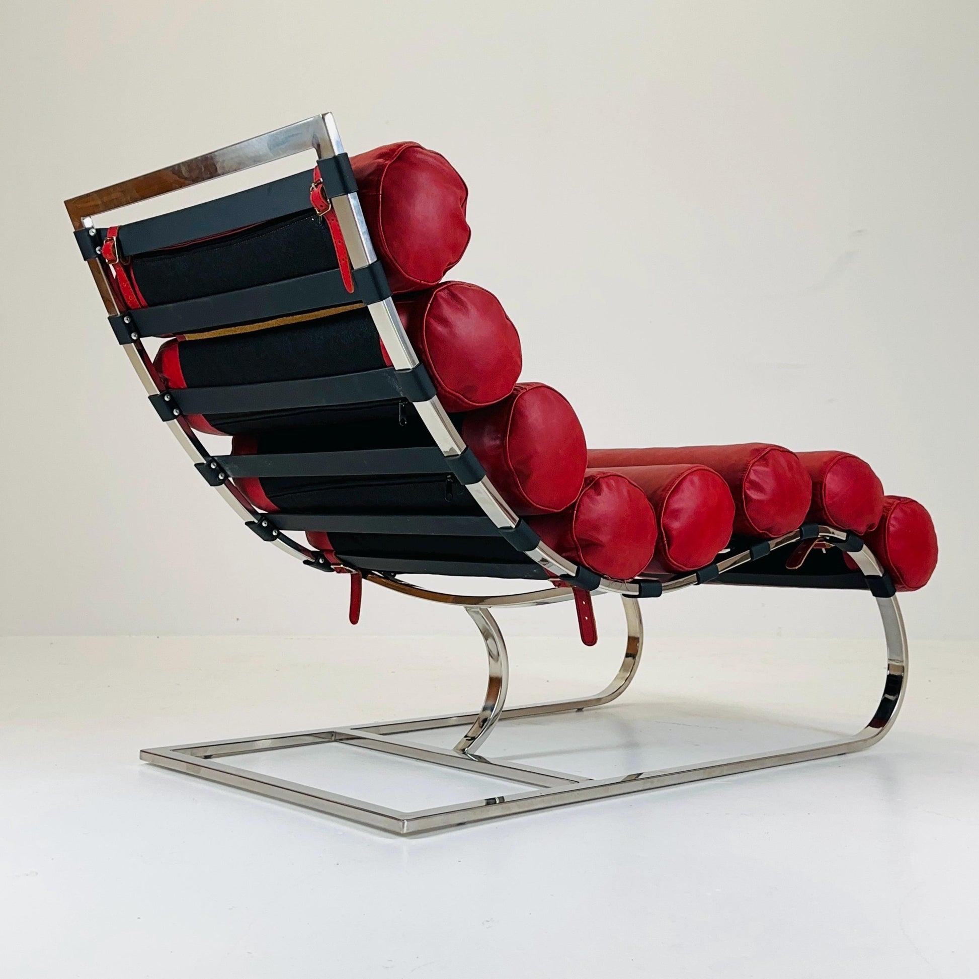 Mid Century Corona Lounge chair wine red leather and chrome, 1980s