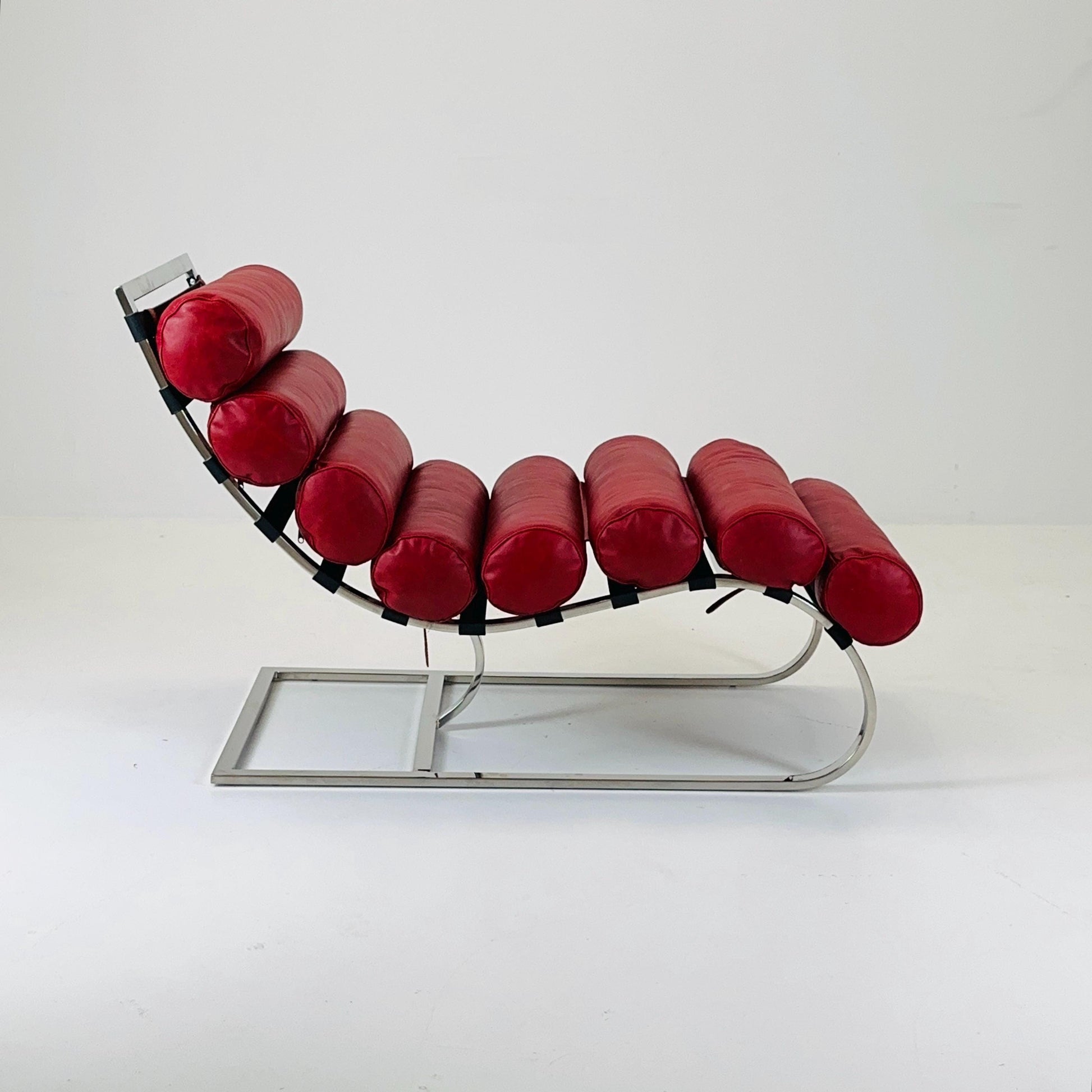 Mid Century Corona Lounge chair wine red leather and chrome, 1980s
