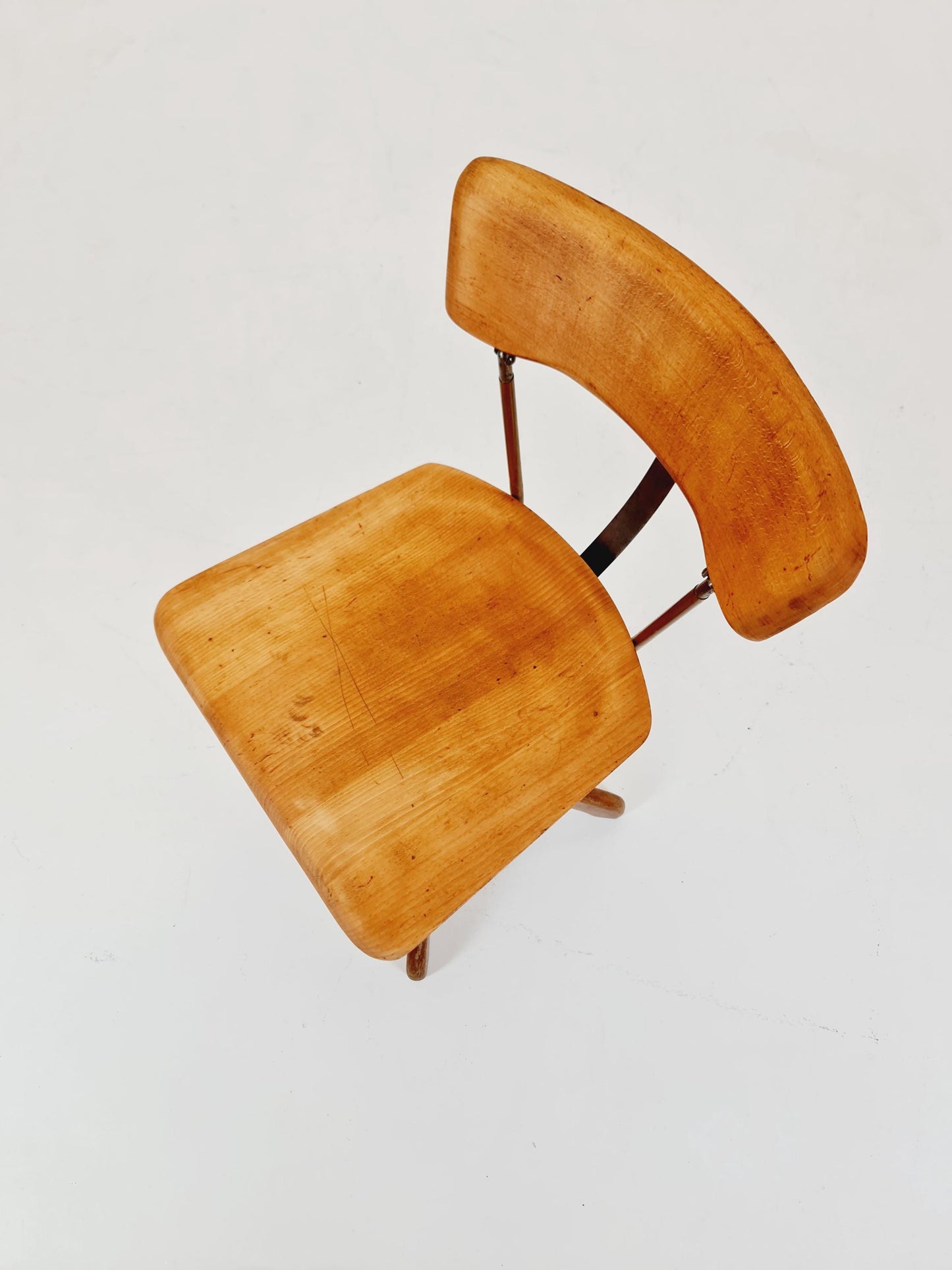 Bauhaus swivel office chair in solid wood By Stoll Giroflex ,1950s