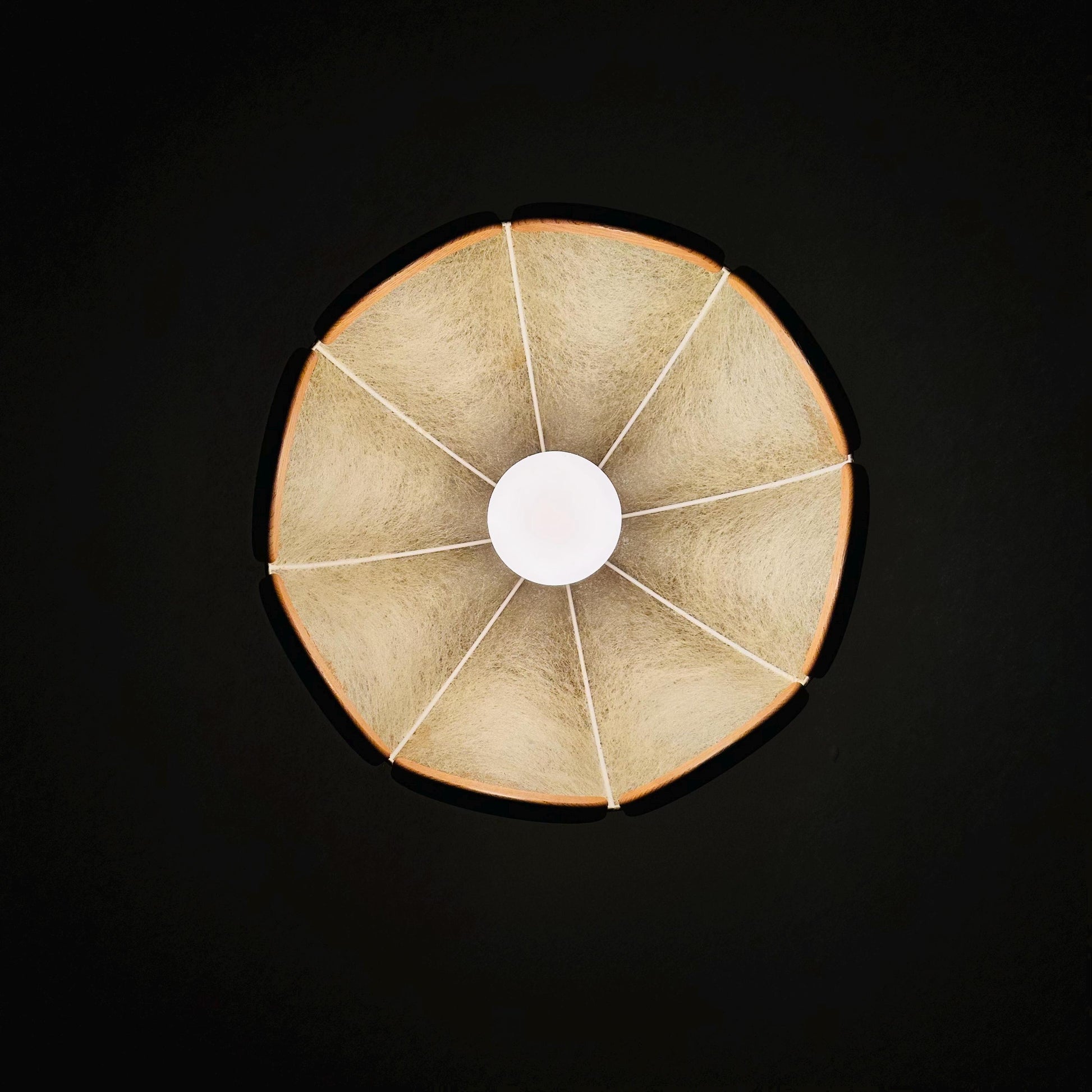Mid century Scalloped, cocoon style Pendant Lamp with Wooden Accents 1960s