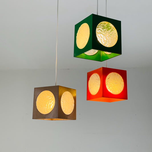 Space Age 3 piece Cube Pendant Lamp by Richard Essig, 1970s