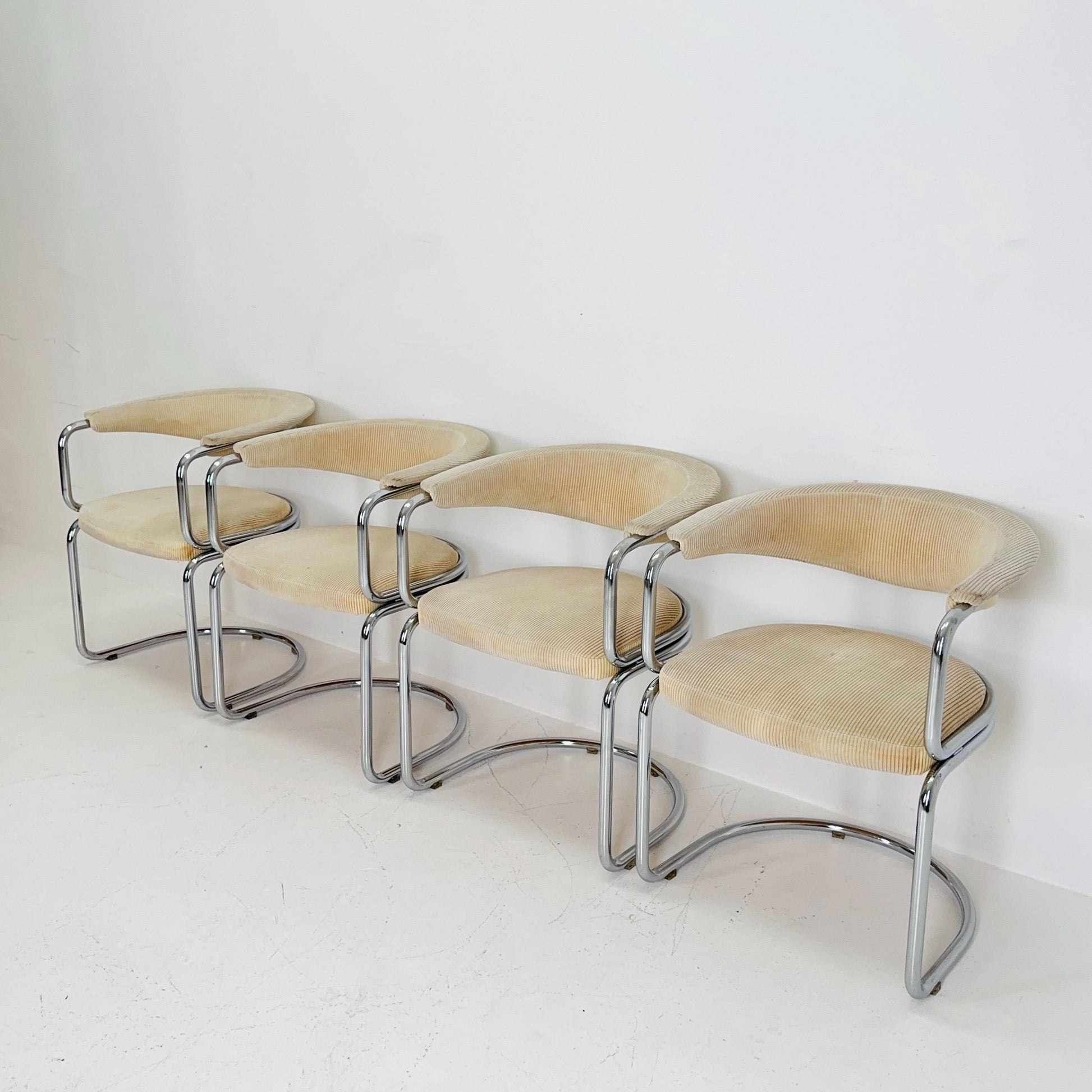 Set of 4 Mid century Italian Tricia Guild Series velvet beige Armchairs 1970s Switzerland