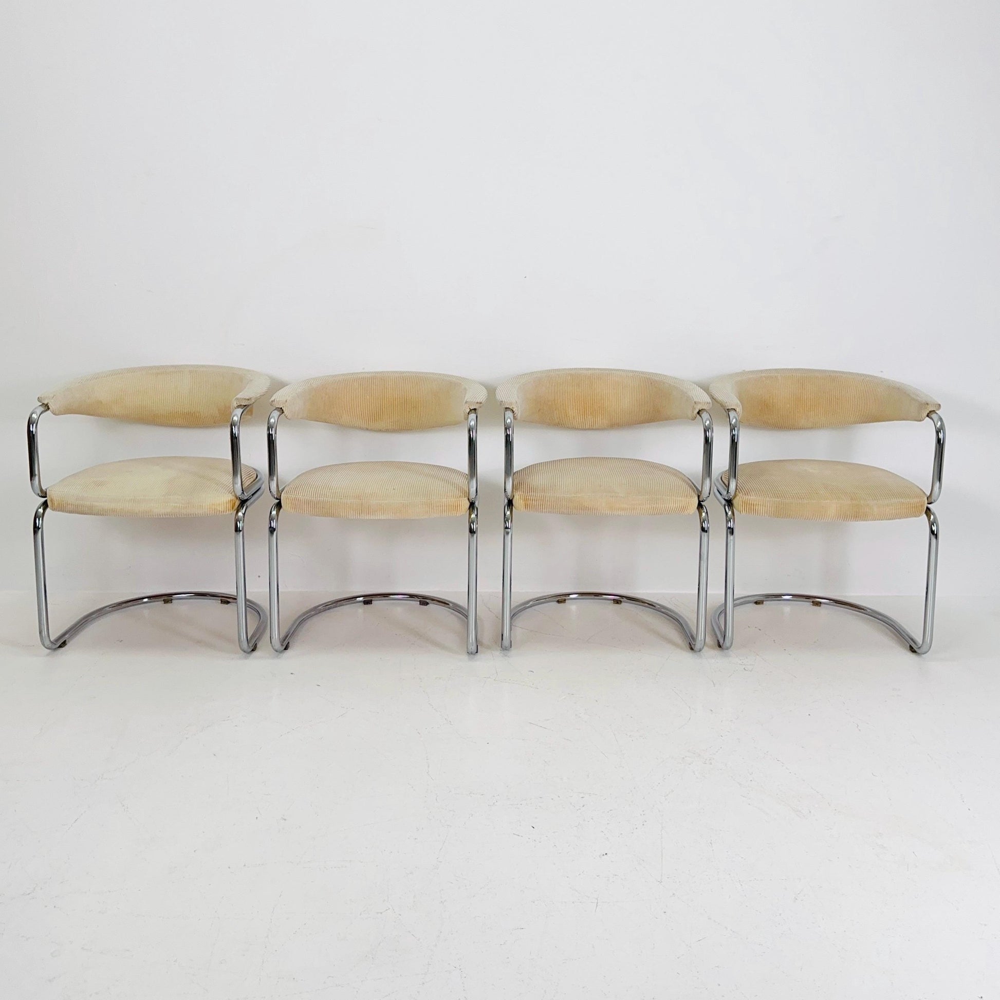 Set of 4 Mid century Italian Tricia Guild Series velvet beige Armchairs 1970s Switzerland