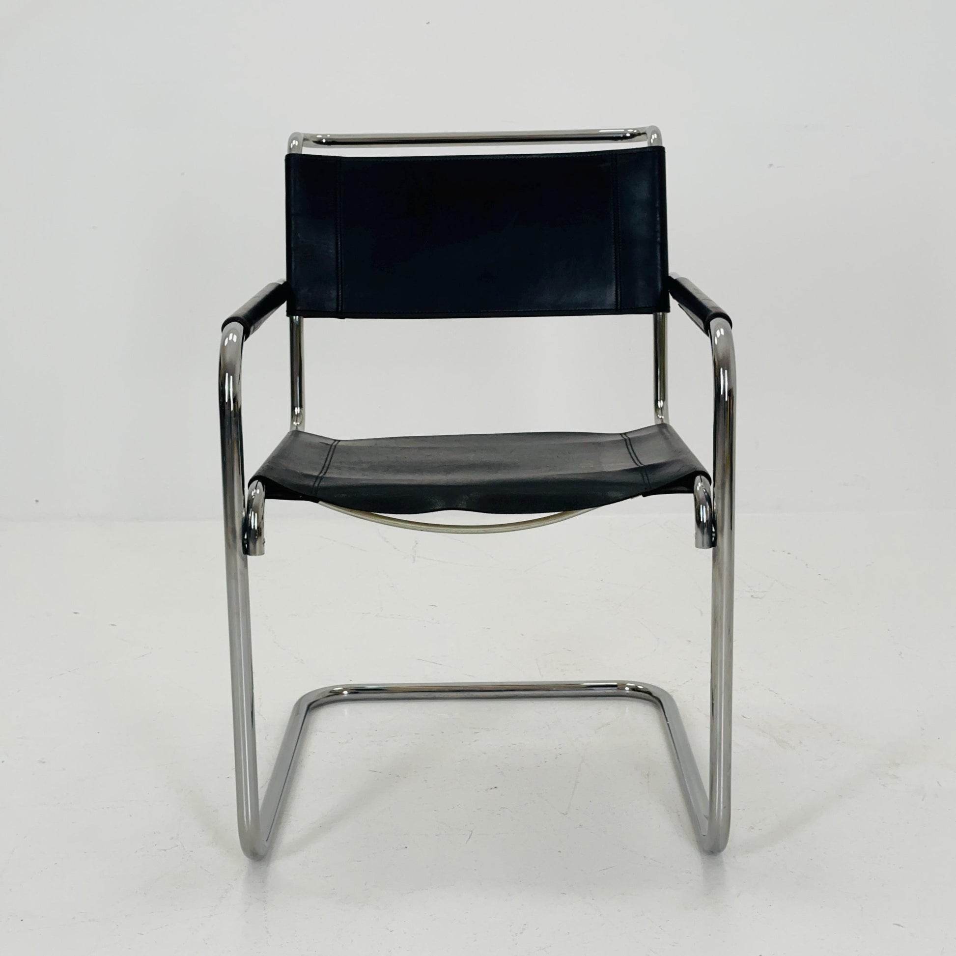 Iconic Black Leather S34 Cantilever Chair by Mart Stam for Thonet ,1980s