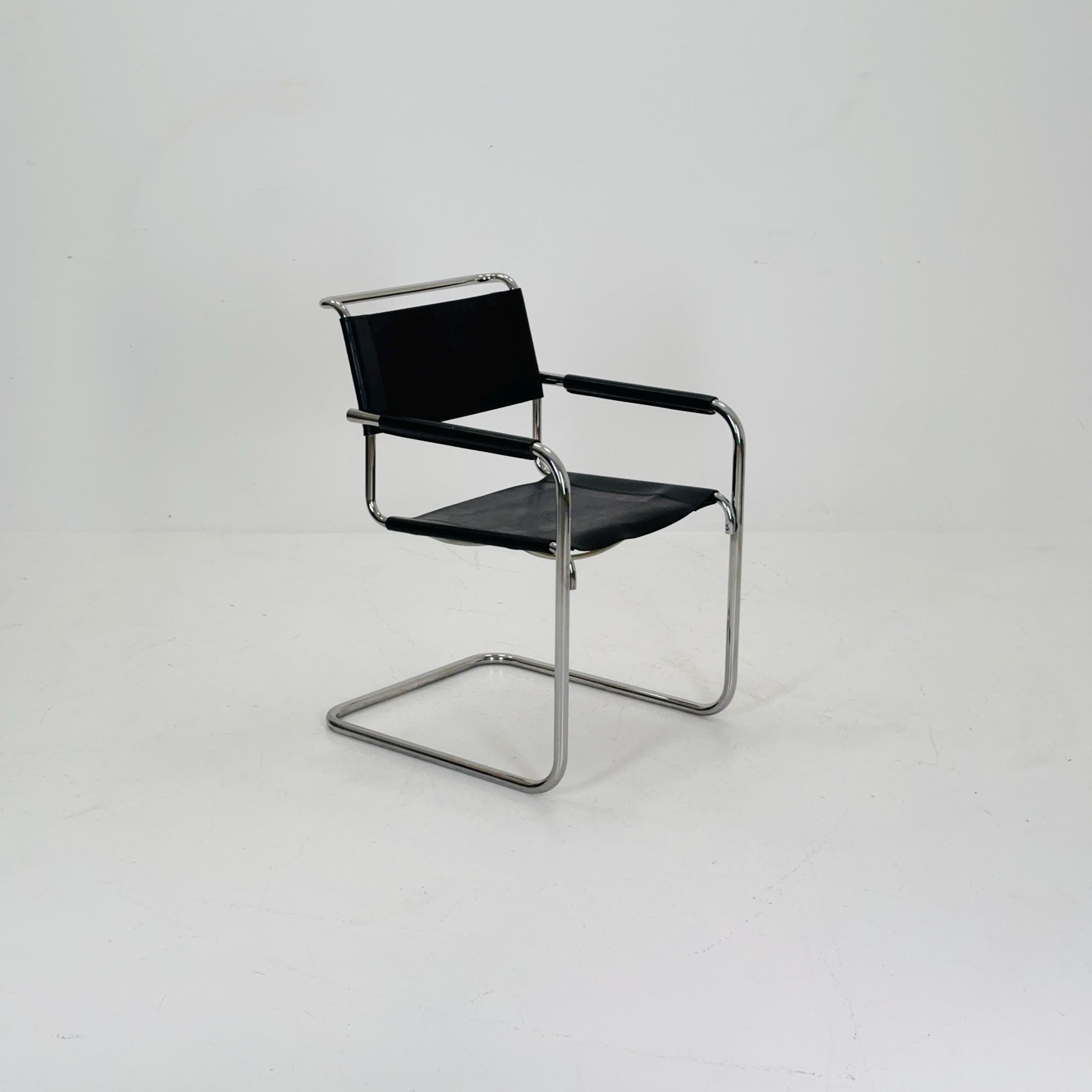 Iconic Black Leather S34 Cantilever Chair by Mart Stam for Thonet ,1980s