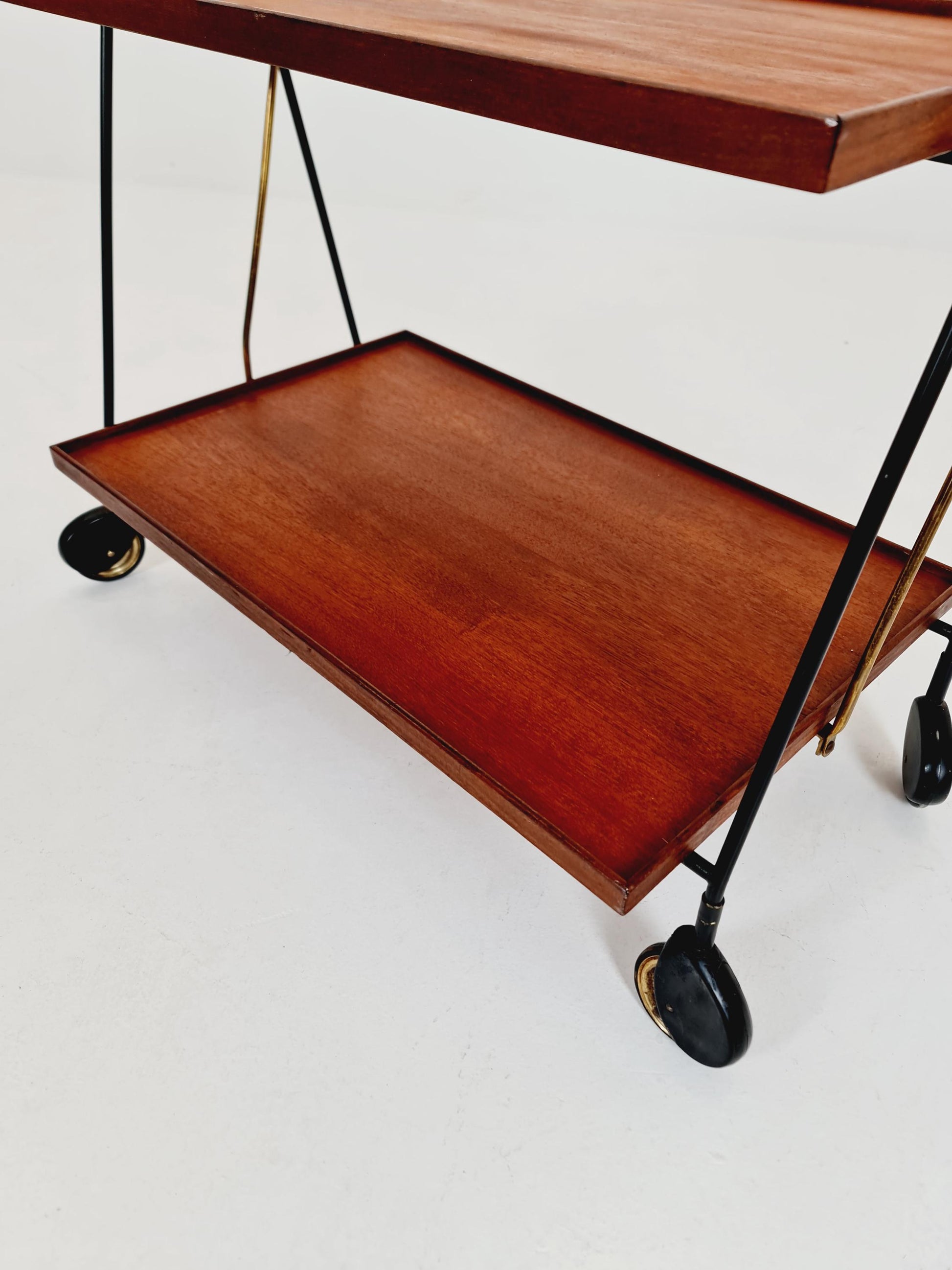 Vintage Danish mid century trolley bar cart in teak & metal , 1960s