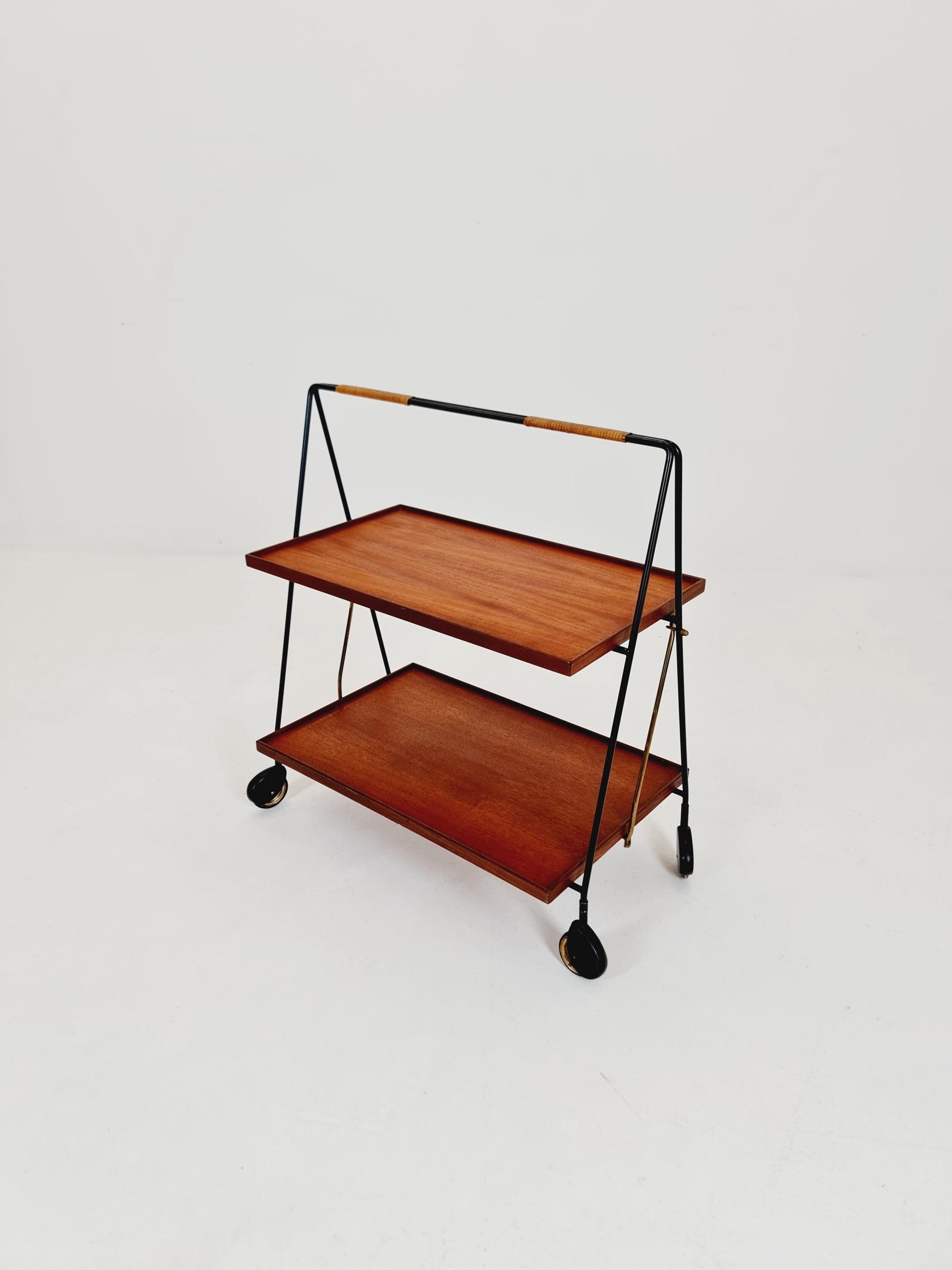 Vintage Danish mid century trolley bar cart in teak & metal , 1960s