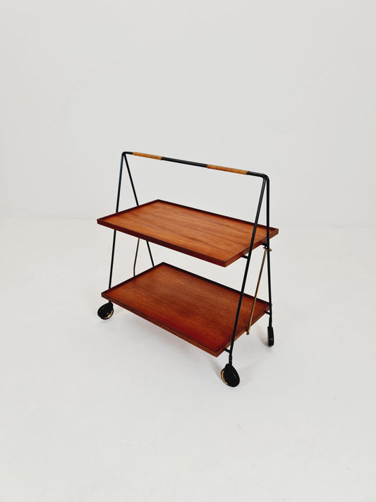 Vintage Danish mid century trolley bar cart in teak & metal , 1960s