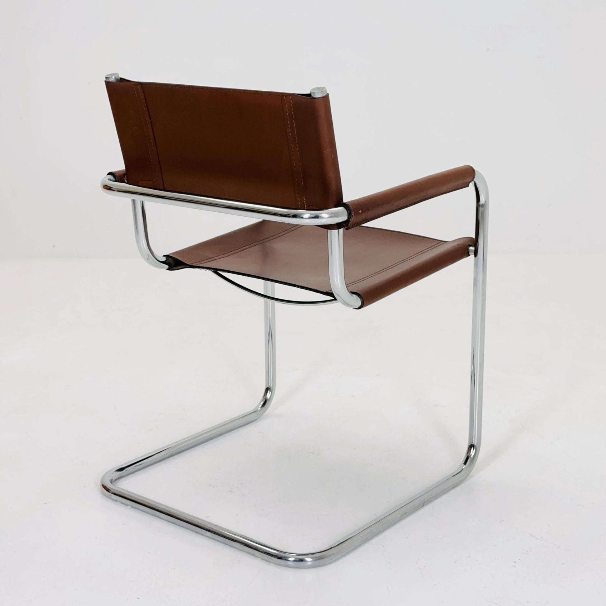 Mid century Bauhaus B34 brown leather cantilevered chair by Mart Stam for Jox Interni italy 1980s