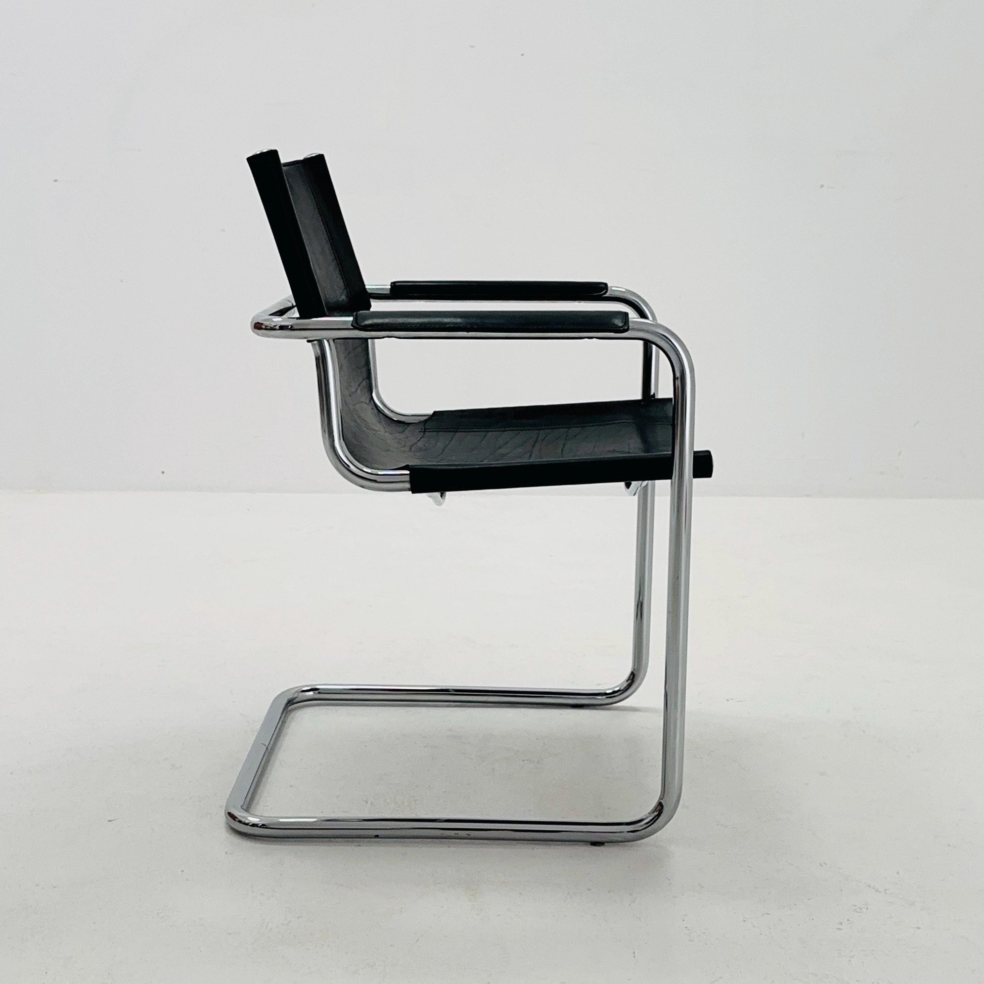 Mid century armchair by Matteo Grassi Model visitor black leather Italy 1980s