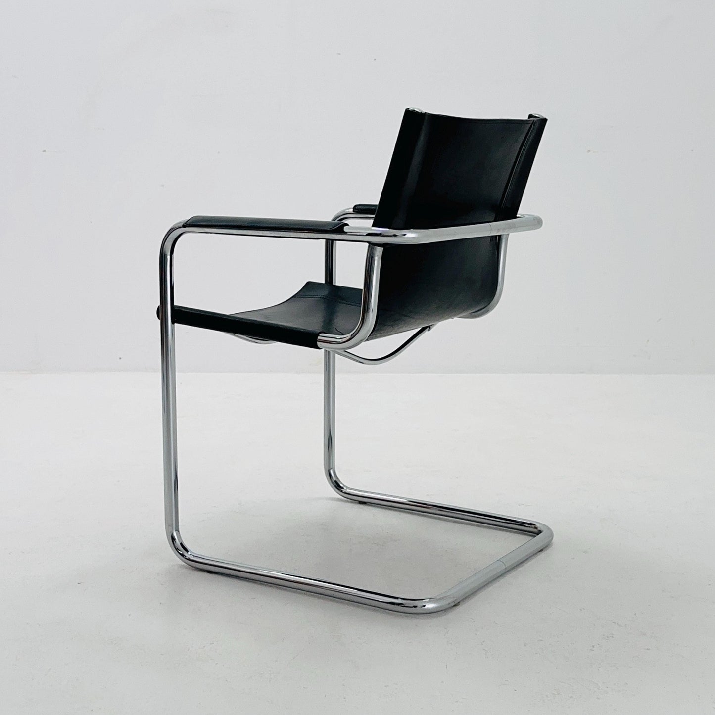 Mid century armchair by Matteo Grassi Model visitor black leather Italy 1980s