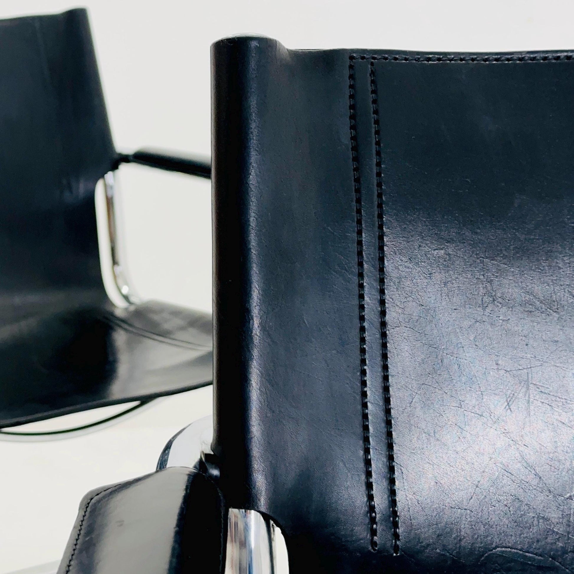 Mid century armchair by Matteo Grassi Model visitor black leather Italy 1980s