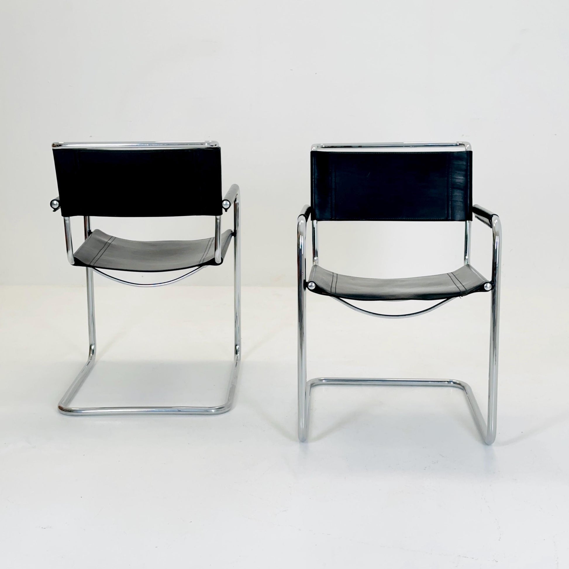 Set of 2 Mid century black S34 tubular steel armchairs by Mart Stam for Jox Interni - Itsly 1980s