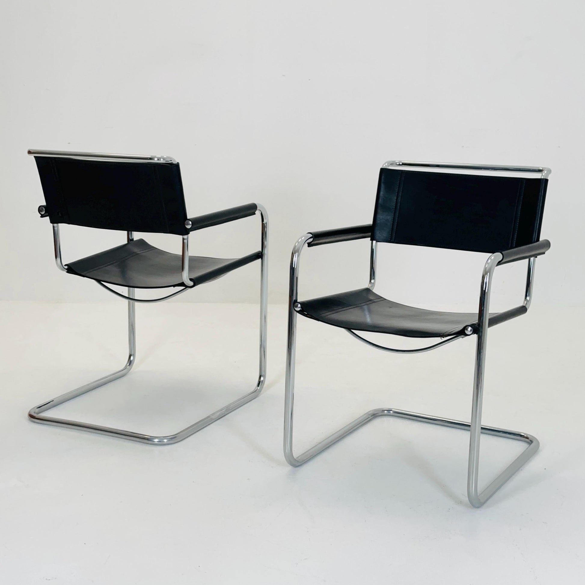 Set of 2 Mid century black S34 tubular steel armchairs by Mart Stam for Jox Interni - Itsly 1980s