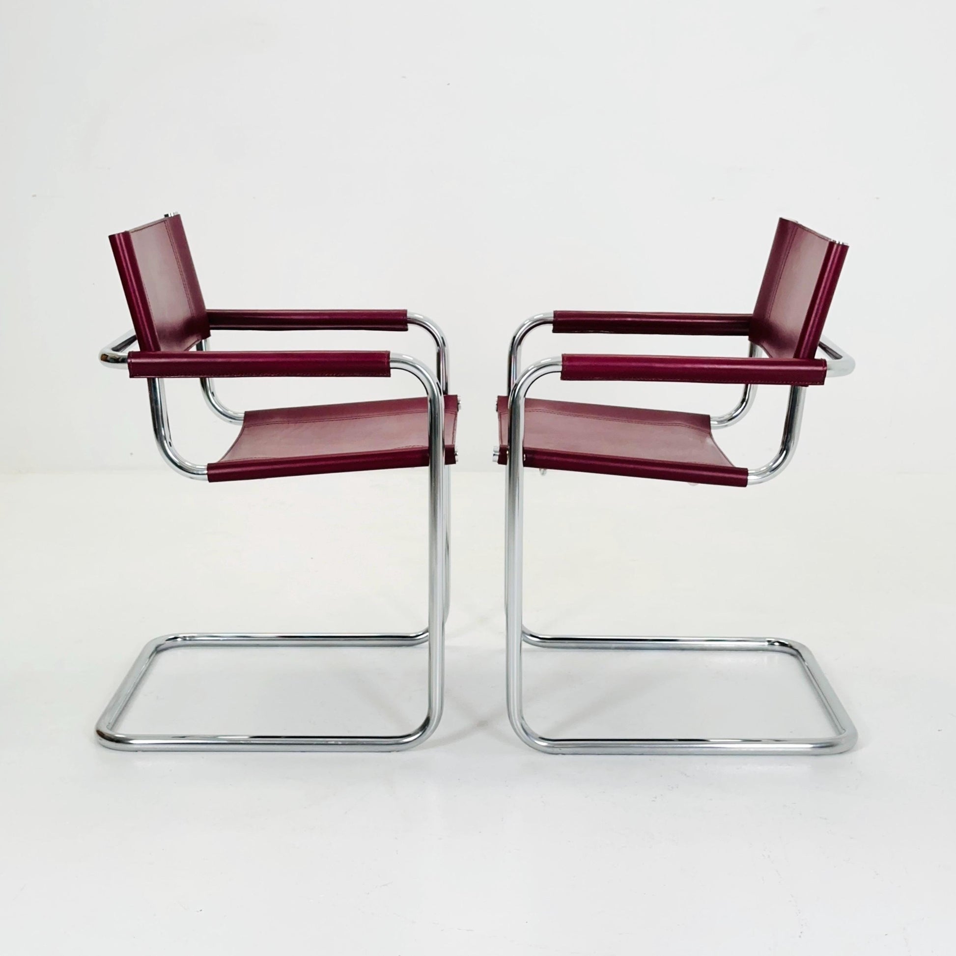 Set of 2 Mid century wine red Model MG5 Centro Studi armchairs by Mart Stam & Marcel Breuer , 1970s