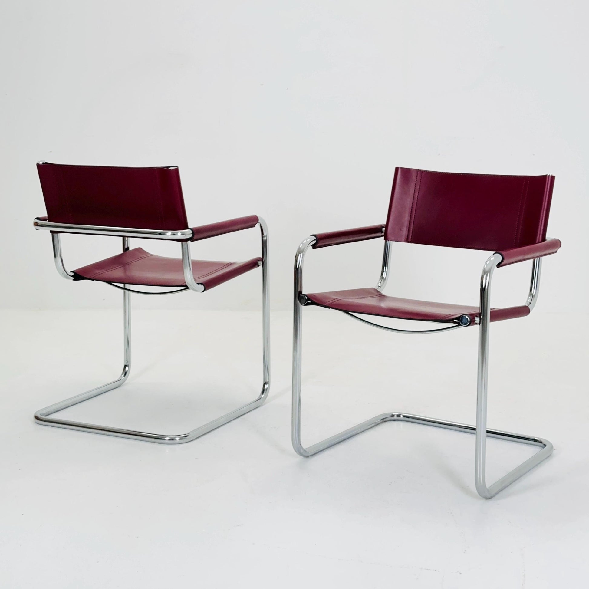 Set of 2 Mid century wine red Model MG5 Centro Studi armchairs by Mart Stam & Marcel Breuer , 1970s