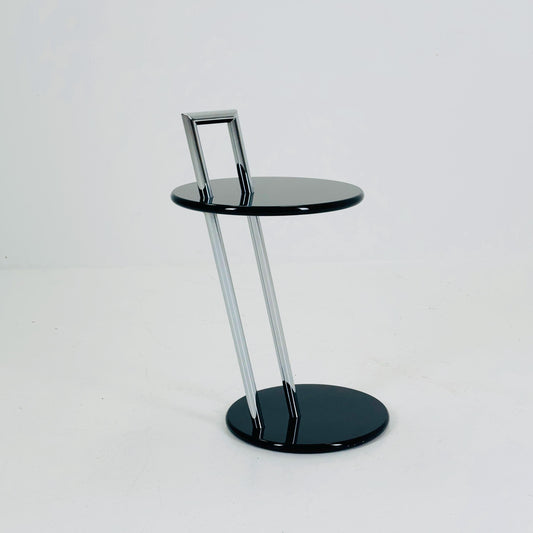 Mid century Eileen Gray Occasional Table – Glossy Black and Chrome Italy 1990e