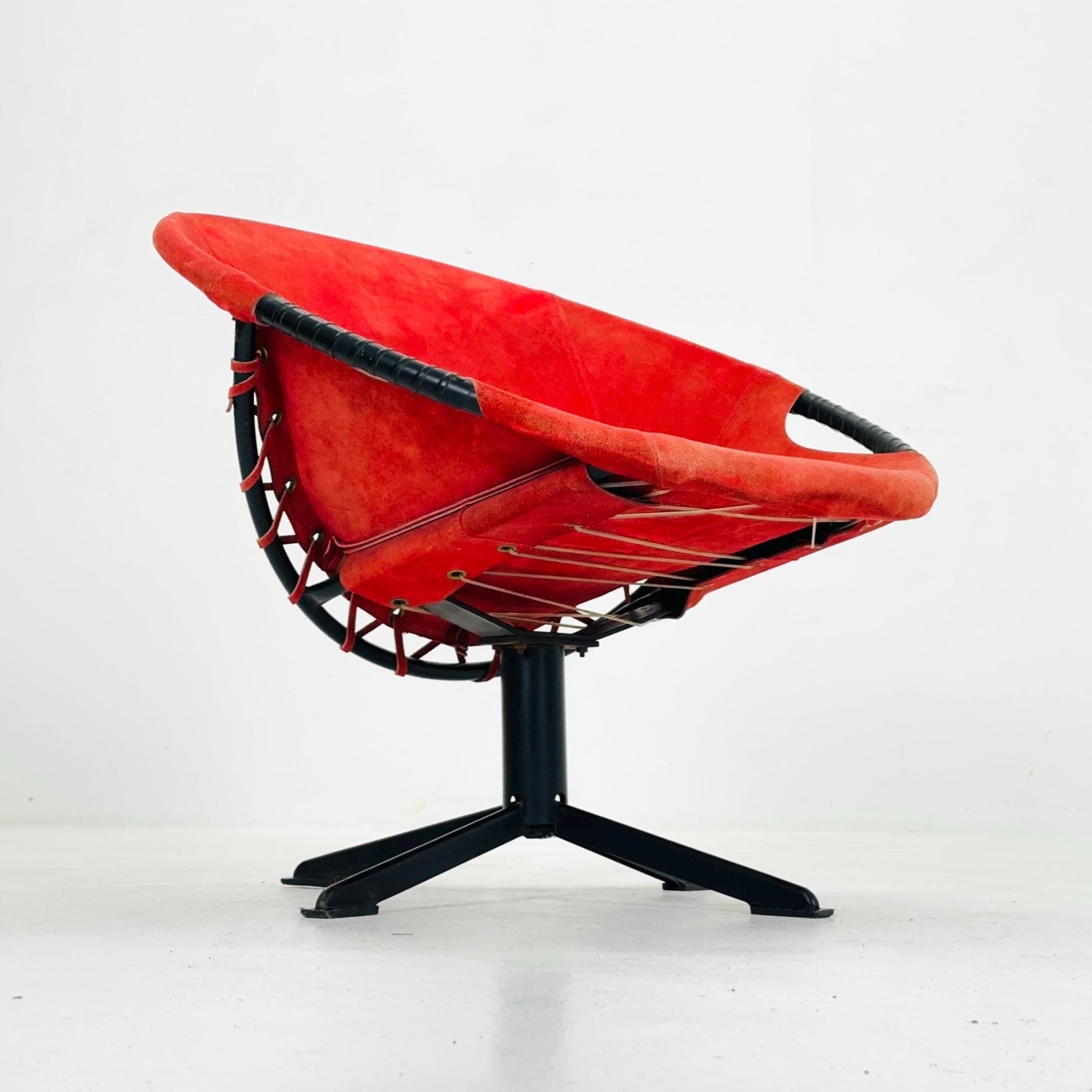 Mid century Suede Lounge Chair with Black Iron Frame , Mcm Design Germany 1960s
