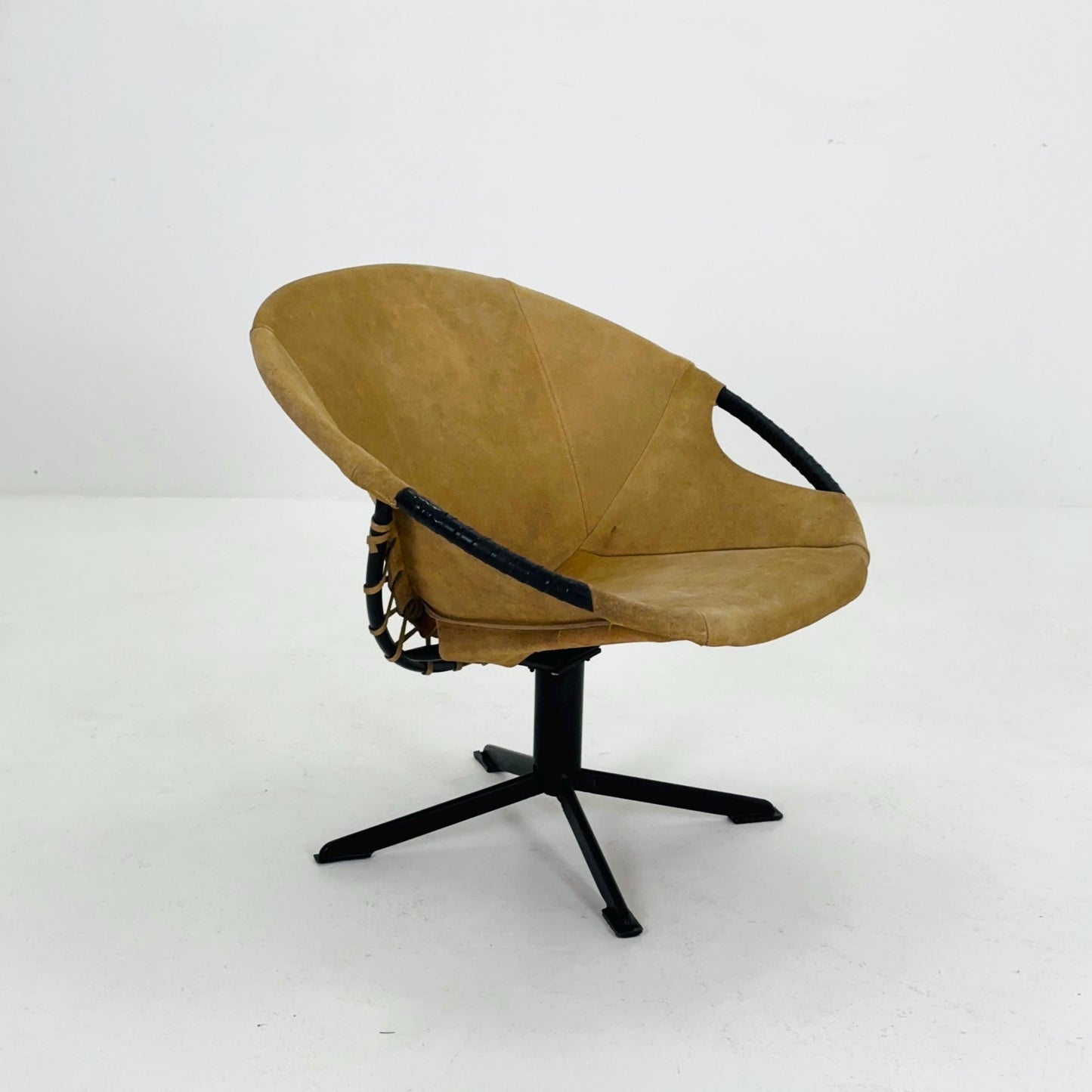 Mid century Suede Lounge Chair with Black Iron Frame , Mcm Design Germany 1960s