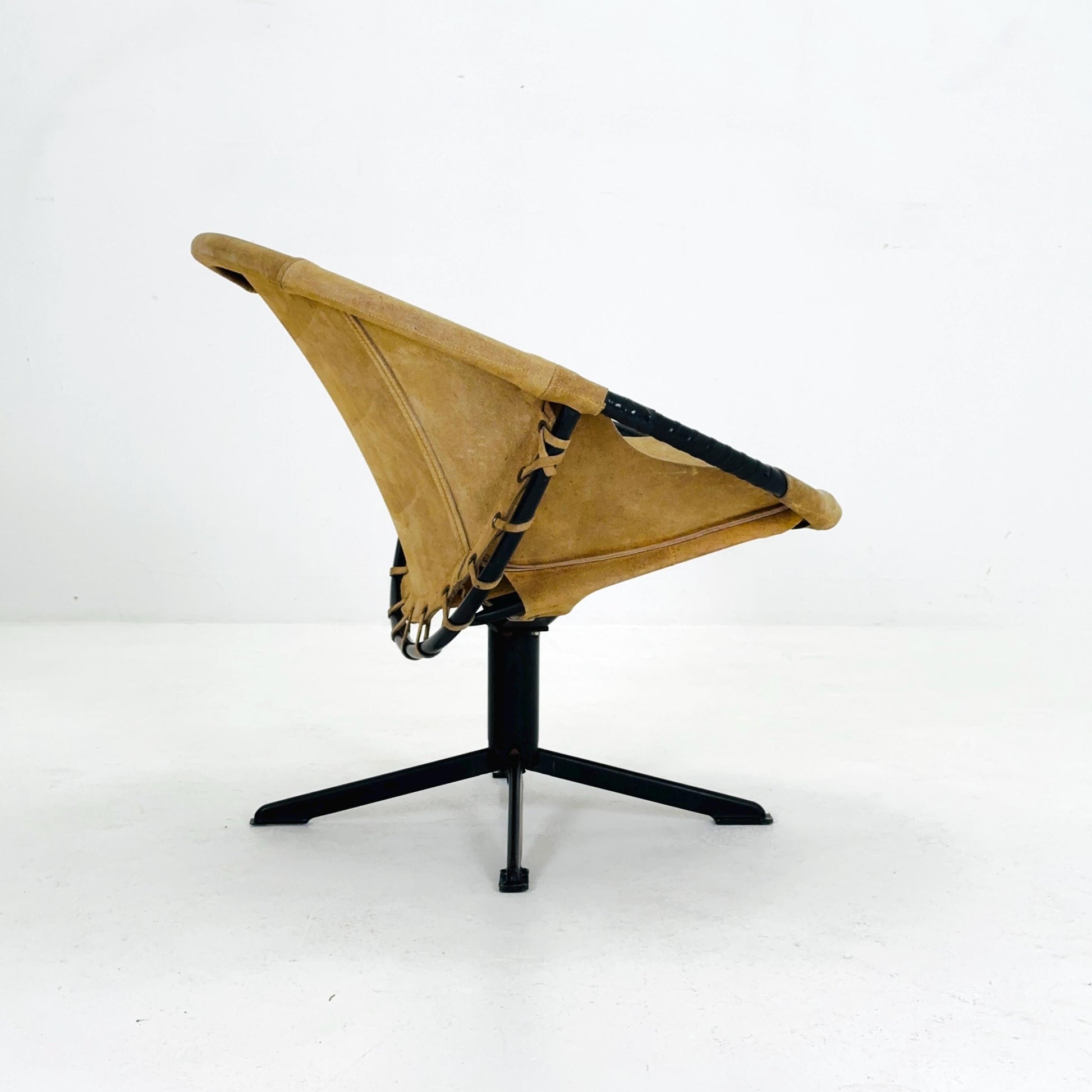 Mid century Suede Lounge Chair with Black Iron Frame , Mcm Design Germany 1960s