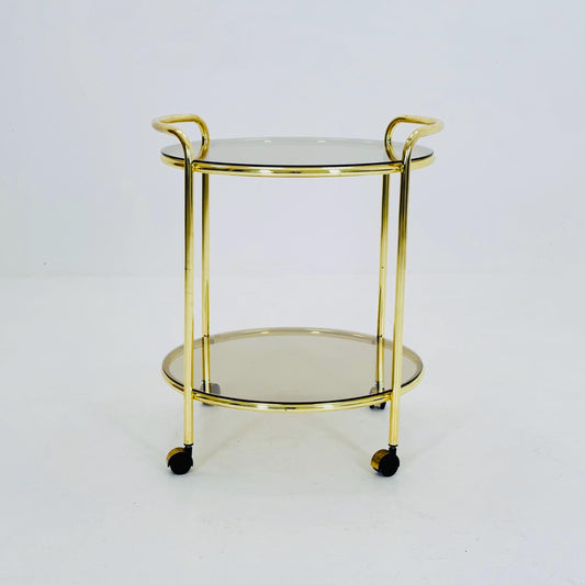 Mid Century Modern Bar/ Tea Cart Gold/Brass smoked Glass France 1970s .